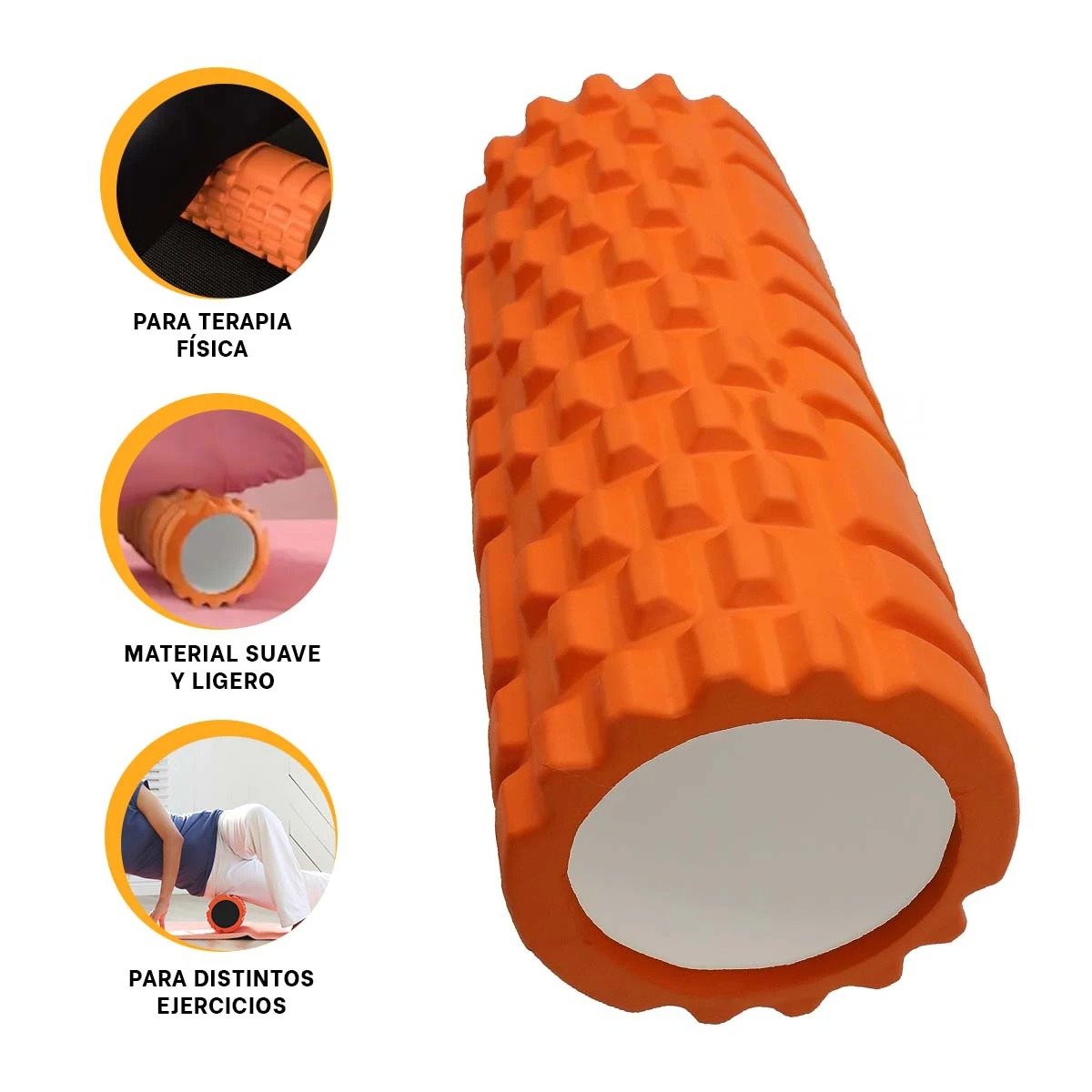 RODILLO ROLLER NARANJA PARA ESTIRAMIENTOS Y RECUPERACION DE MUSCULOS DESGASTADOS - 3
