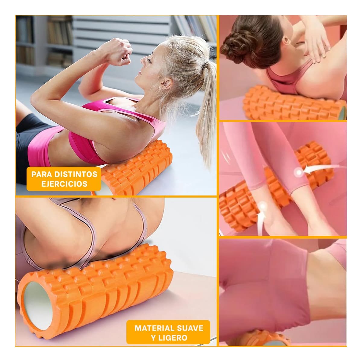 RODILLO ROLLER NARANJA PARA ESTIRAMIENTOS Y RECUPERACION DE MUSCULOS DESGASTADOS - 5