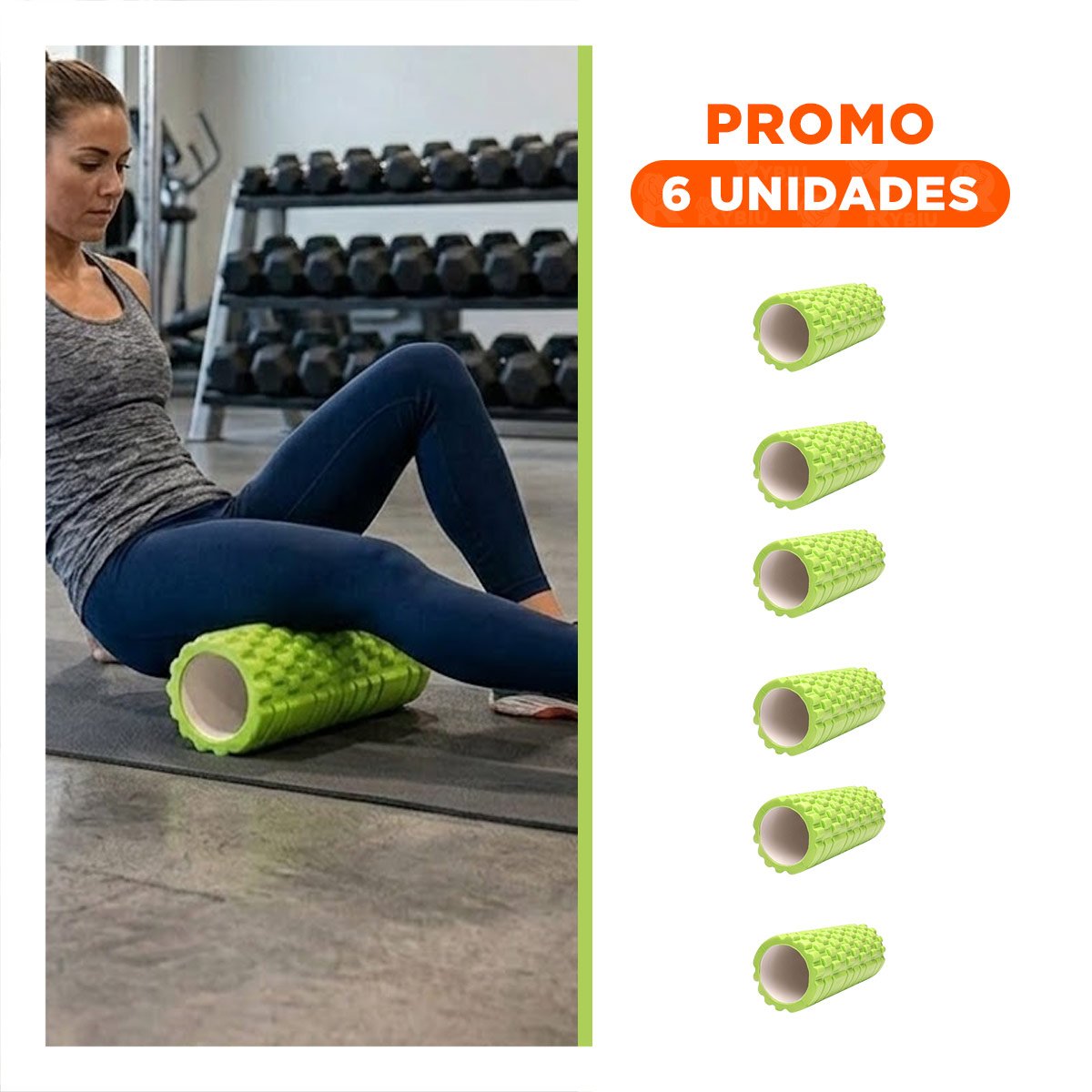 PACK6 RODILLO ROLLER VERDE PARA ESTIRAMIENTOS PROFUNDOS Y RELAJACION MUSCULAR - 1