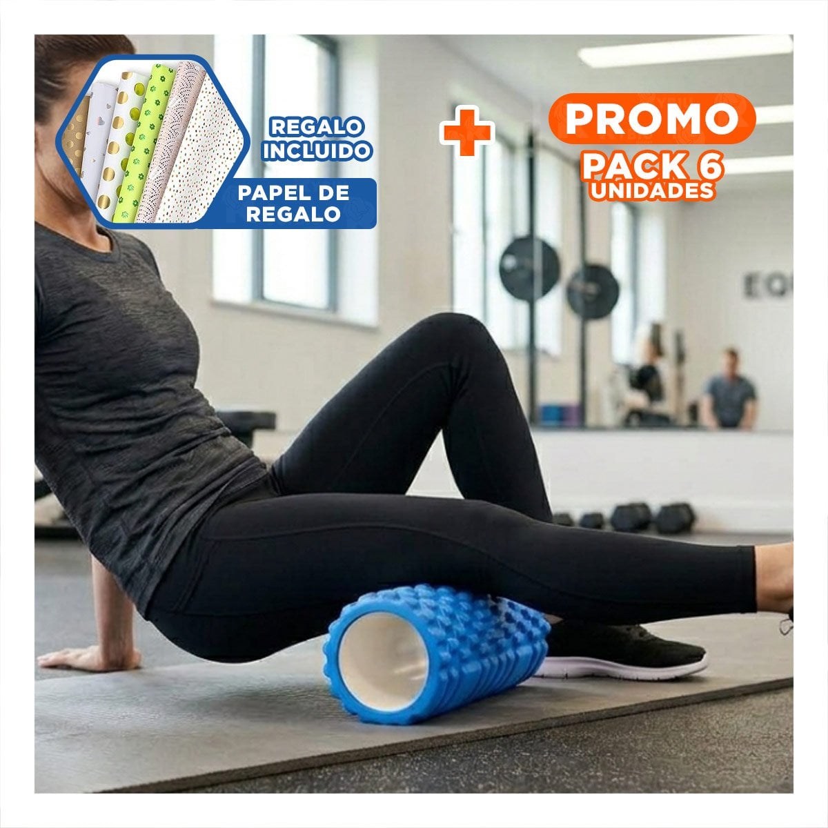 PACK6 CILINDRO ROLLER CELESTE PARA ENTRENAMIENTO SEGURO Y RECUPERACION Y+PAPEL REGALO - 1