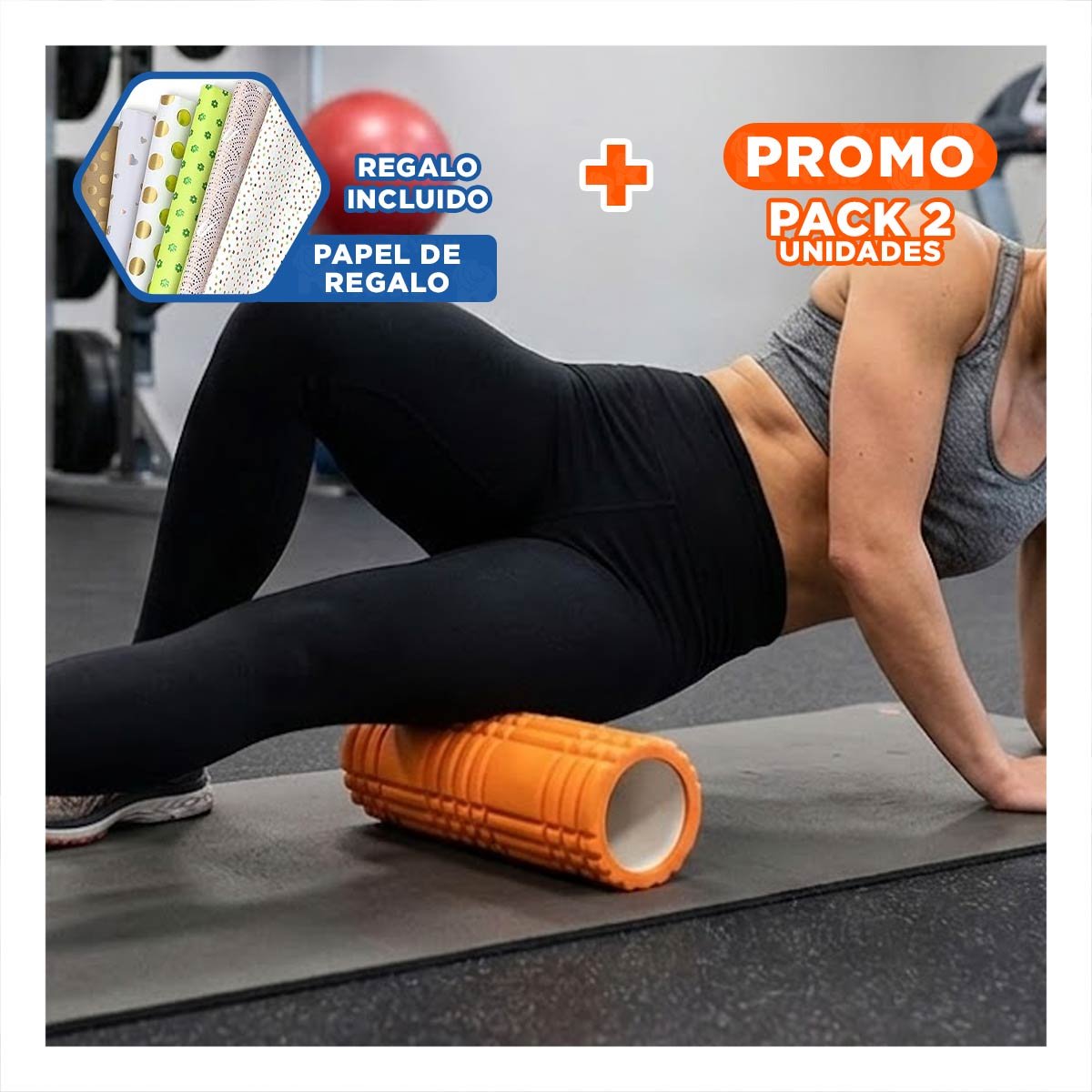 PACK2 RODILLO ROLLER NARANJA PARA MASAJES Y RELAJACION DE MUSCULOS Y+PAPEL REGALO - 1