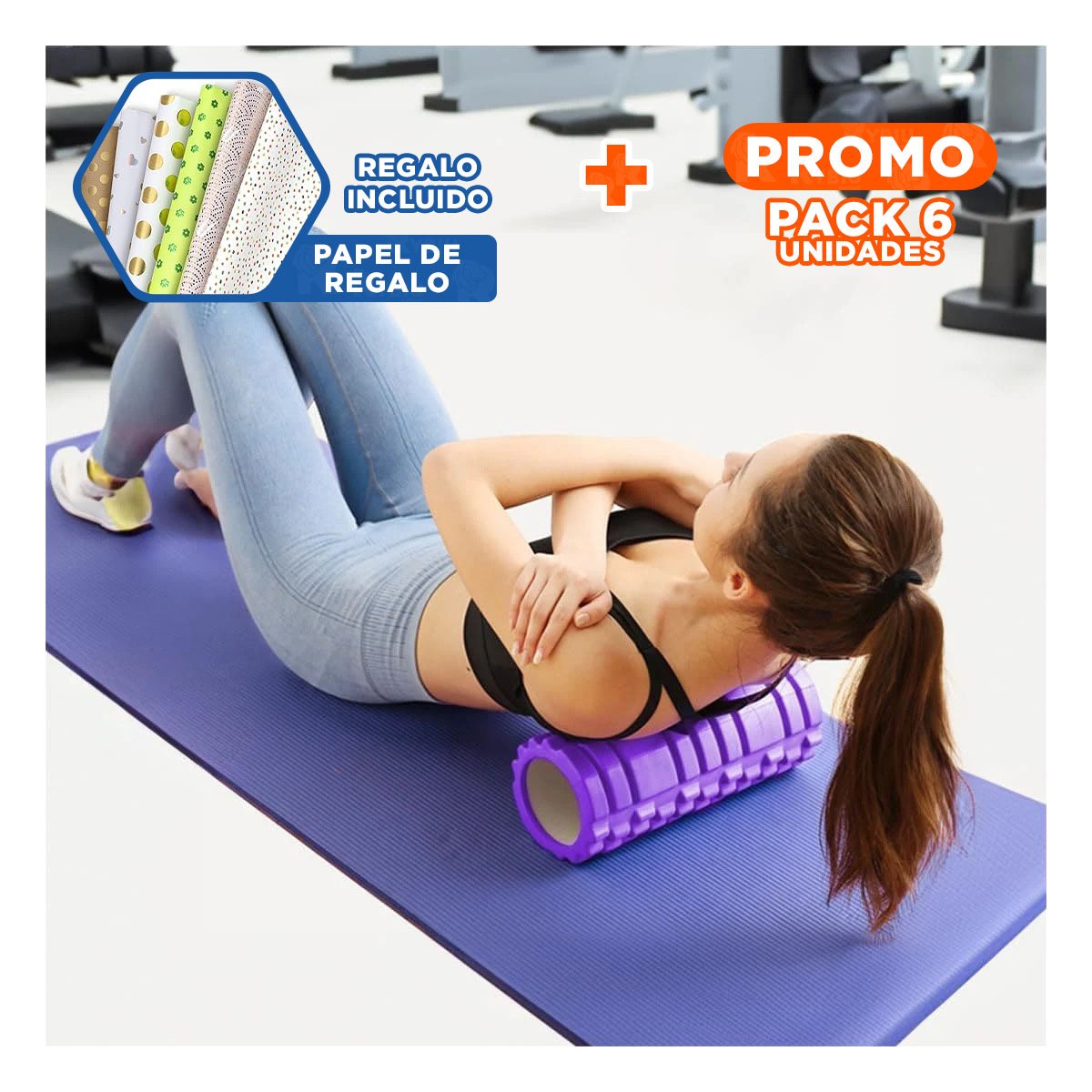 PACK6 CILINDRO ROLLER MORADO PARA ENTRENAMIENTO SEGURO Y RECUPERACION Y+PAPEL REGALO - 1