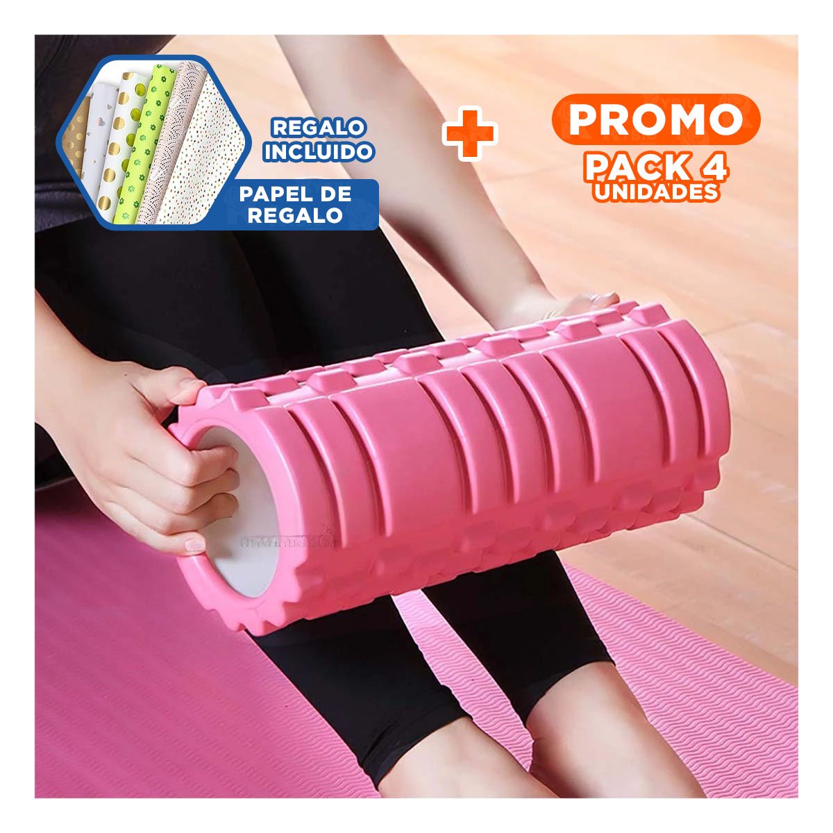 PACK4 CILINDRO ROLLER ROSADO PARA ACTIVIDAD FISICA Y RELAJACION MUSCULAR EN CASA Y+PAPEL REGALO - 1