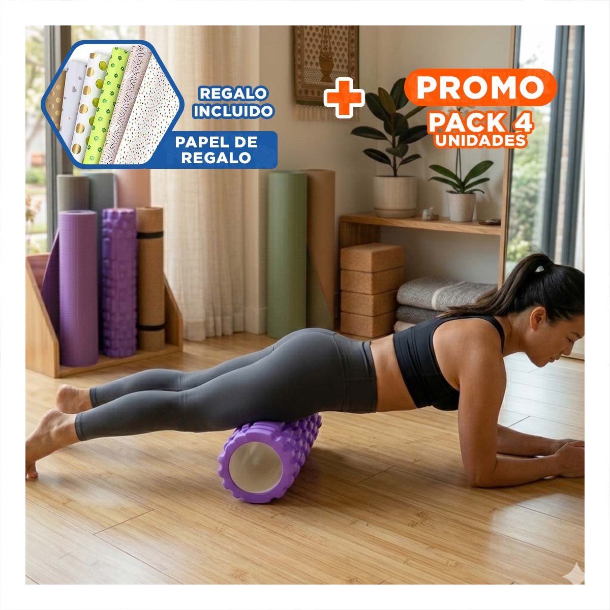 PACK4 CILINDRO ROLLER MORADO PARA ACTIVIDAD FISICA Y RELAJACION MUSCULAR EN CASA Y+PAPEL REGALO - 1