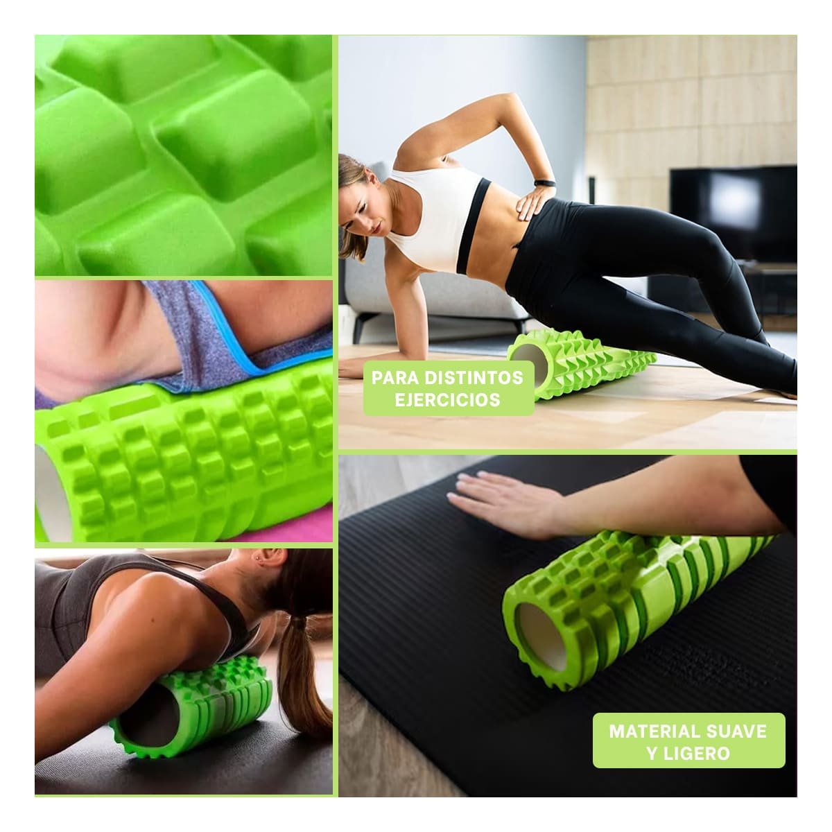 CILINDRO ROLLER VERDE PARA ACTIVIDAD FISICA Y LIBERAR TENSION DE FORMA SEGURA Y+LIGAS REGALO - 5