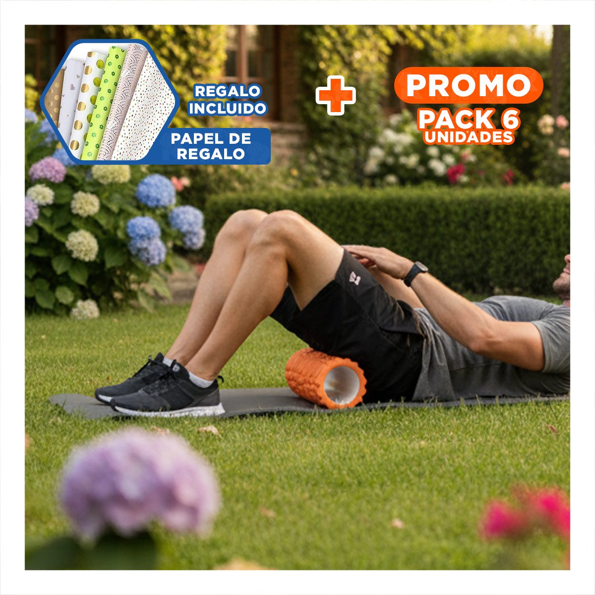 PACK6 CILINDRO ROLLER NARANJA PARA ENTRENAMIENTO SEGURO Y RECUPERACION Y+PAPEL REGALO - 1