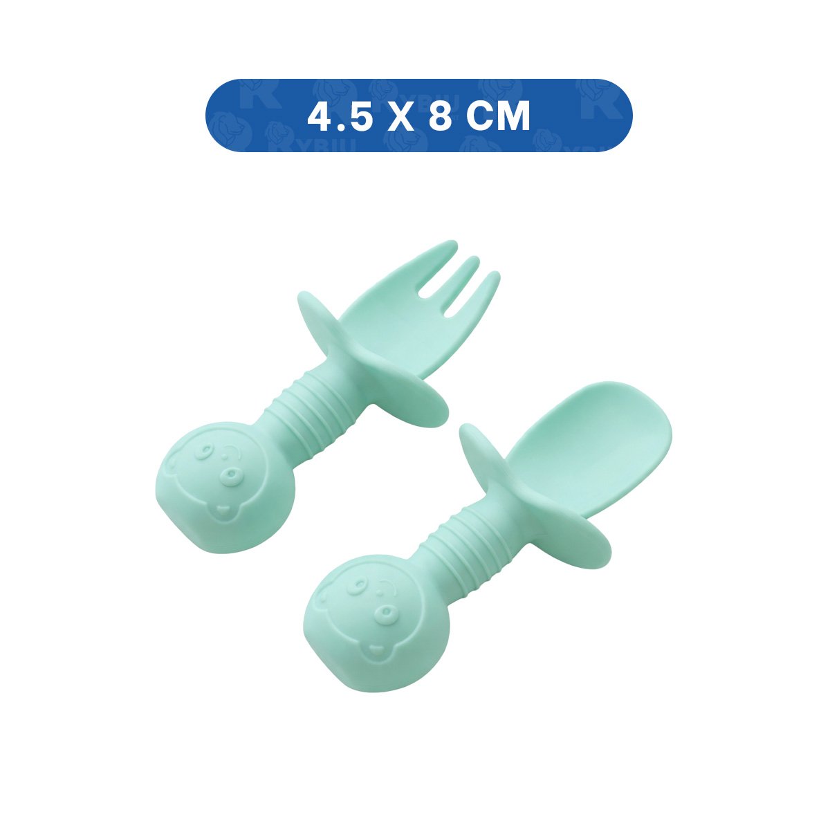 PACK4 KIT 2 PRE CUCHARA Y TENEDOR OSITO VERDE AGUA MANGO CORTO PARA MESA Y CASA Y+PAPEL REGALO - 4