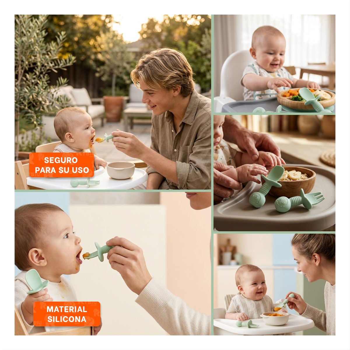 PACK4 PACK 2 PRE CUCHARA Y TENEDOR MANGO CORTO OSITO VERDE PARA NIÑOS COMER Y+REGALO STICKER - 2