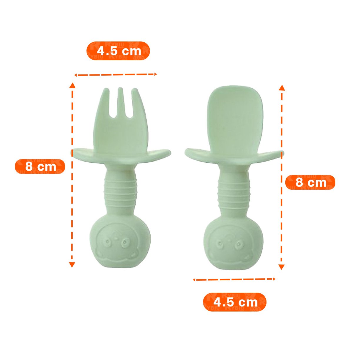 PACK4 PACK 2 PRE CUCHARA Y TENEDOR MANGO CORTO OSITO VERDE PARA NIÑOS COMER Y+REGALO STICKER - 4