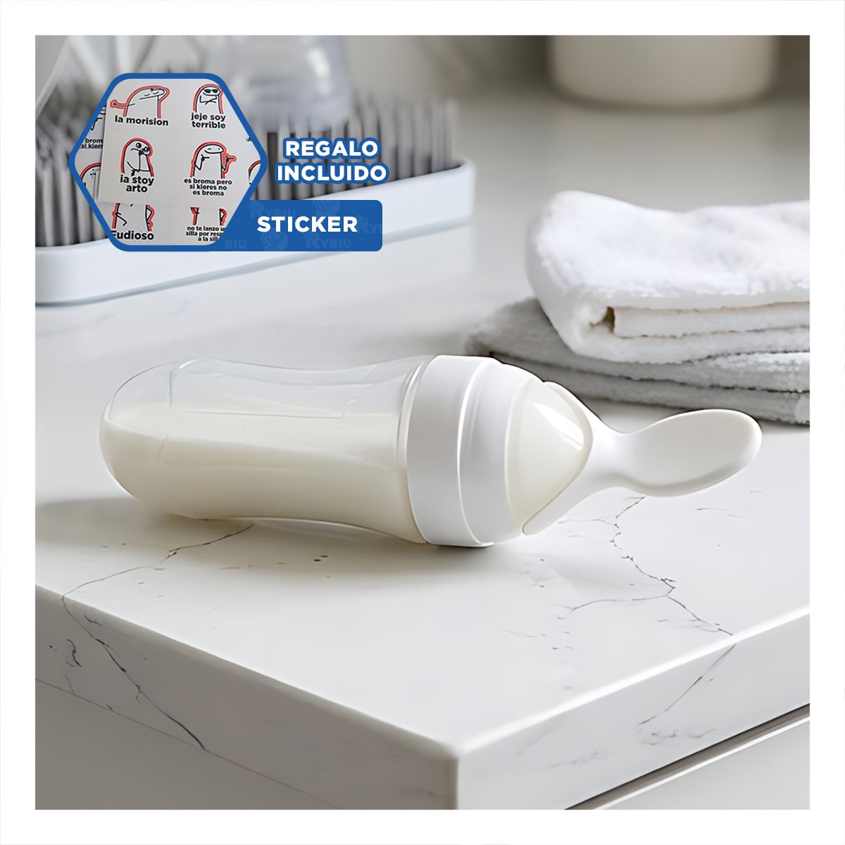 MAMADERA CON CUCHARA PARA USO DIARIO Y TRANSPORTE BLANCO Y+REGALO STICKER - 1