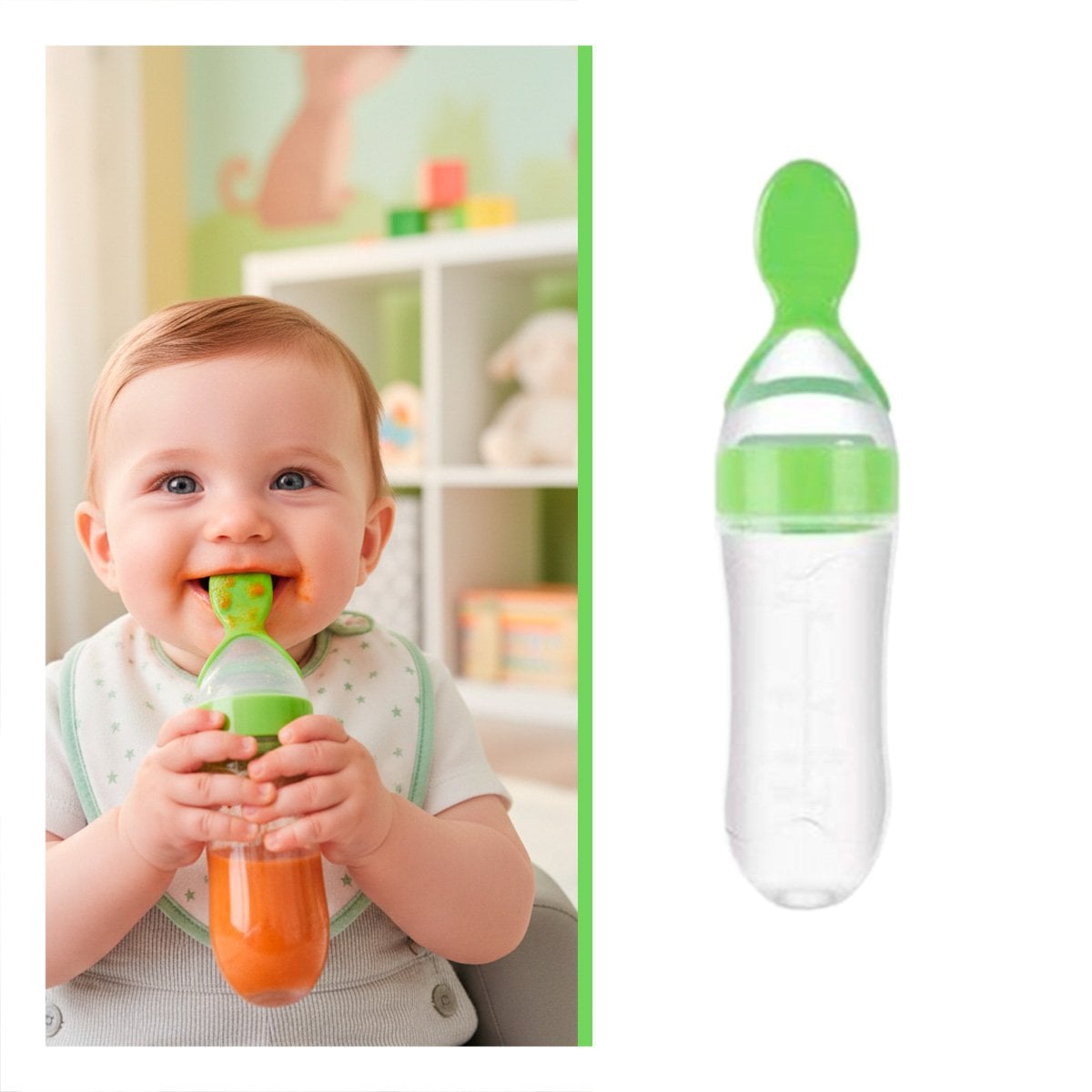 BIBERON CON CUCHARA PARA COMIDA SEGURA Y RAPIDA COLOR VERDE - 3