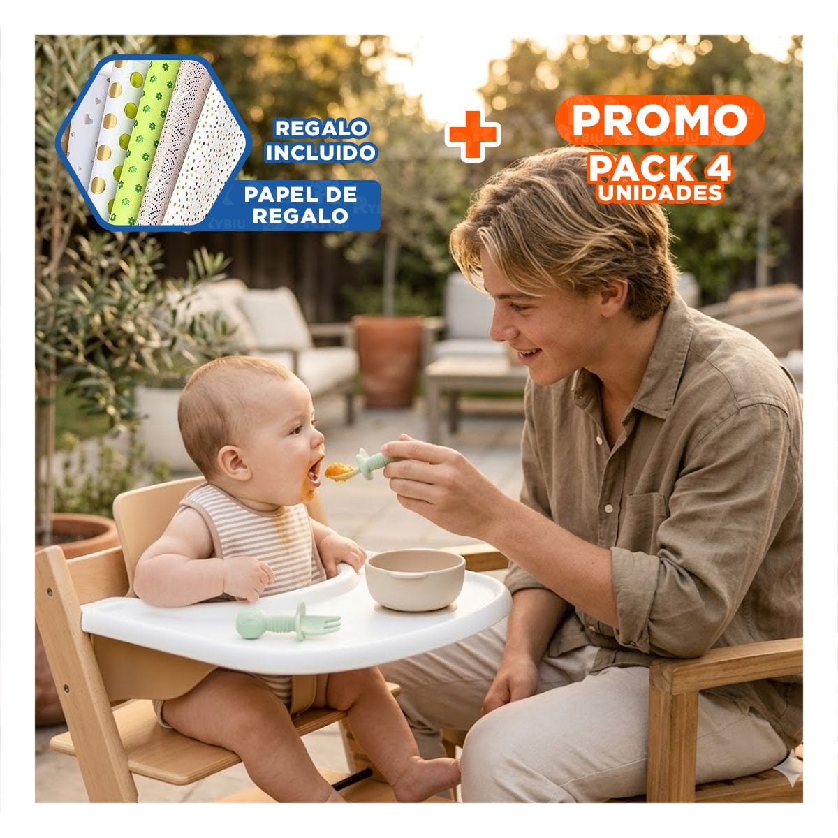 PACK4 KIT 2 PRE CUCHARA Y TENEDOR OSITO VERDE MANGO CORTO PARA MESA Y CASA Y+PAPEL REGALO - 1