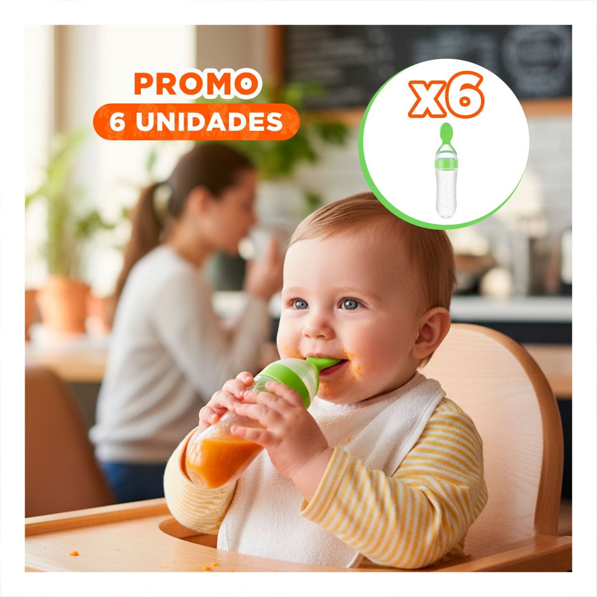PACK6 TETERO CON CUCHARA PARA COMIDA SOLIDA Y LIQUIDA FACIL VERDE Y+REGALO STICKER - 1