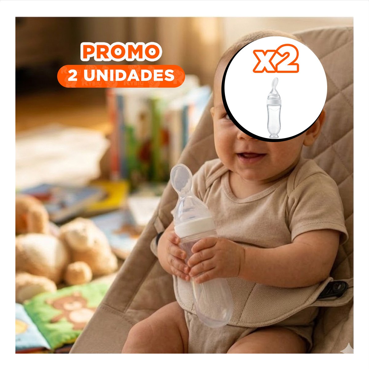 PACK2 BIBERON CON CUCHARA PARA COMIDA LIQUIDA Y SOLIDA FACIL BLANCO Y+REGALO STICKER - 1