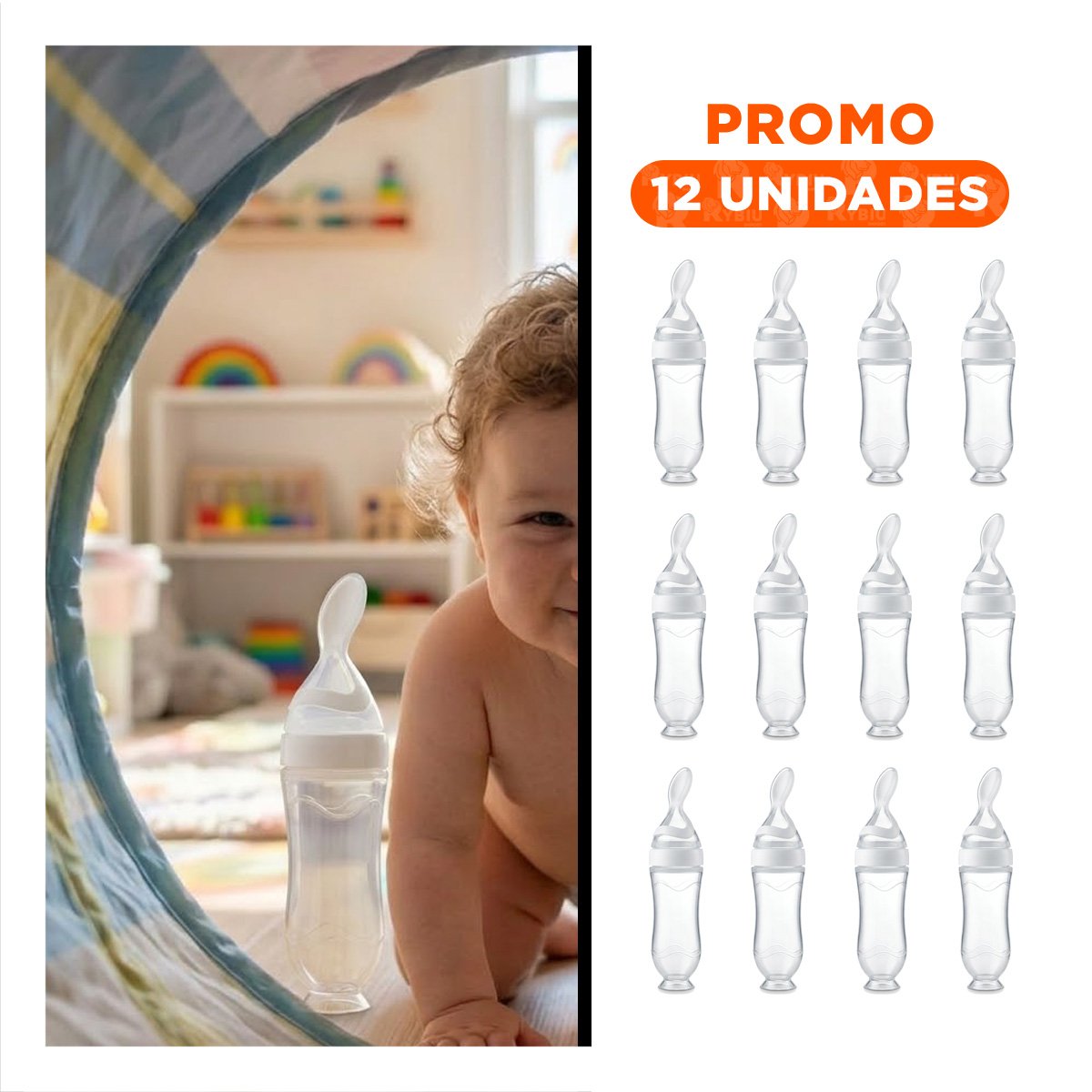 PACK12 BIBERON CON CUCHARA Y TAPA HERMETICA PARA COMIDA RAPIDA COLOR BLANCO Y+REGALO STICKER - 1