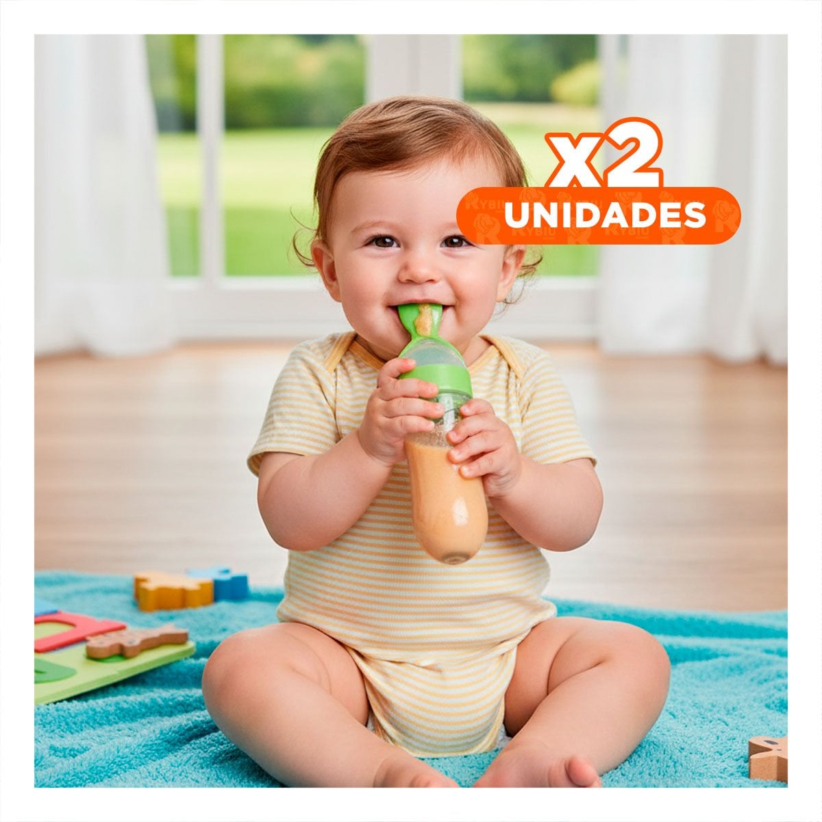 PACK2 MAMADERA CON CUCHARA CON TAPA HERMETICA Y LIMPIEZA FACIL VERDE Y+REGALO STICKER - 1