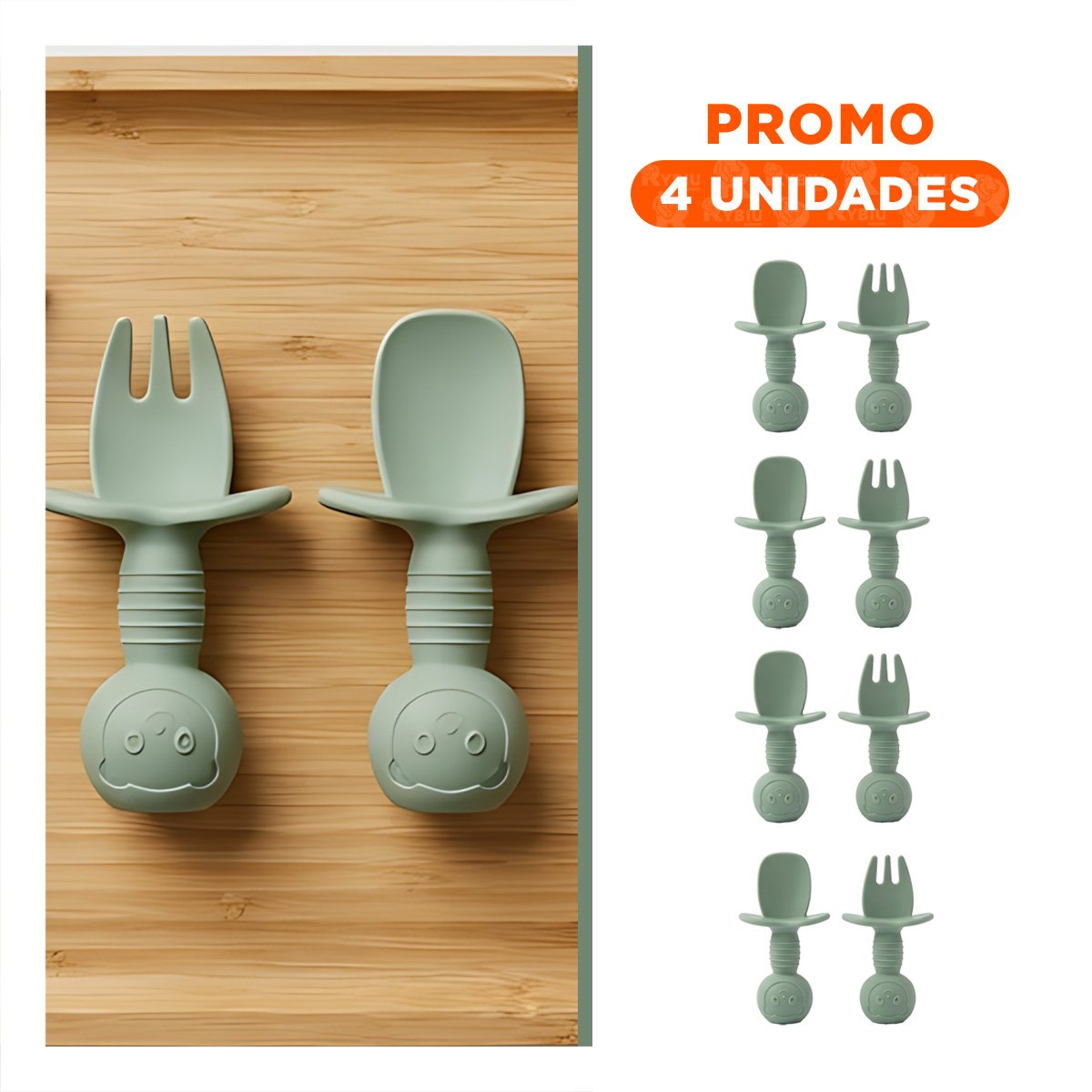 PACK4 PACK 2 PRE CUCHARA Y TENEDOR MANGO CORTO OSITO VERDE OSCURO PARA PICNIC Y+REGALO STICKER - 1