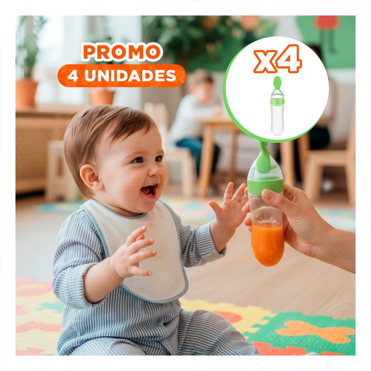 PACK4 BIBERON CON CUCHARA PARA USO DIARIO Y TRANSPORTE COMODO COLOR VERDE - 1