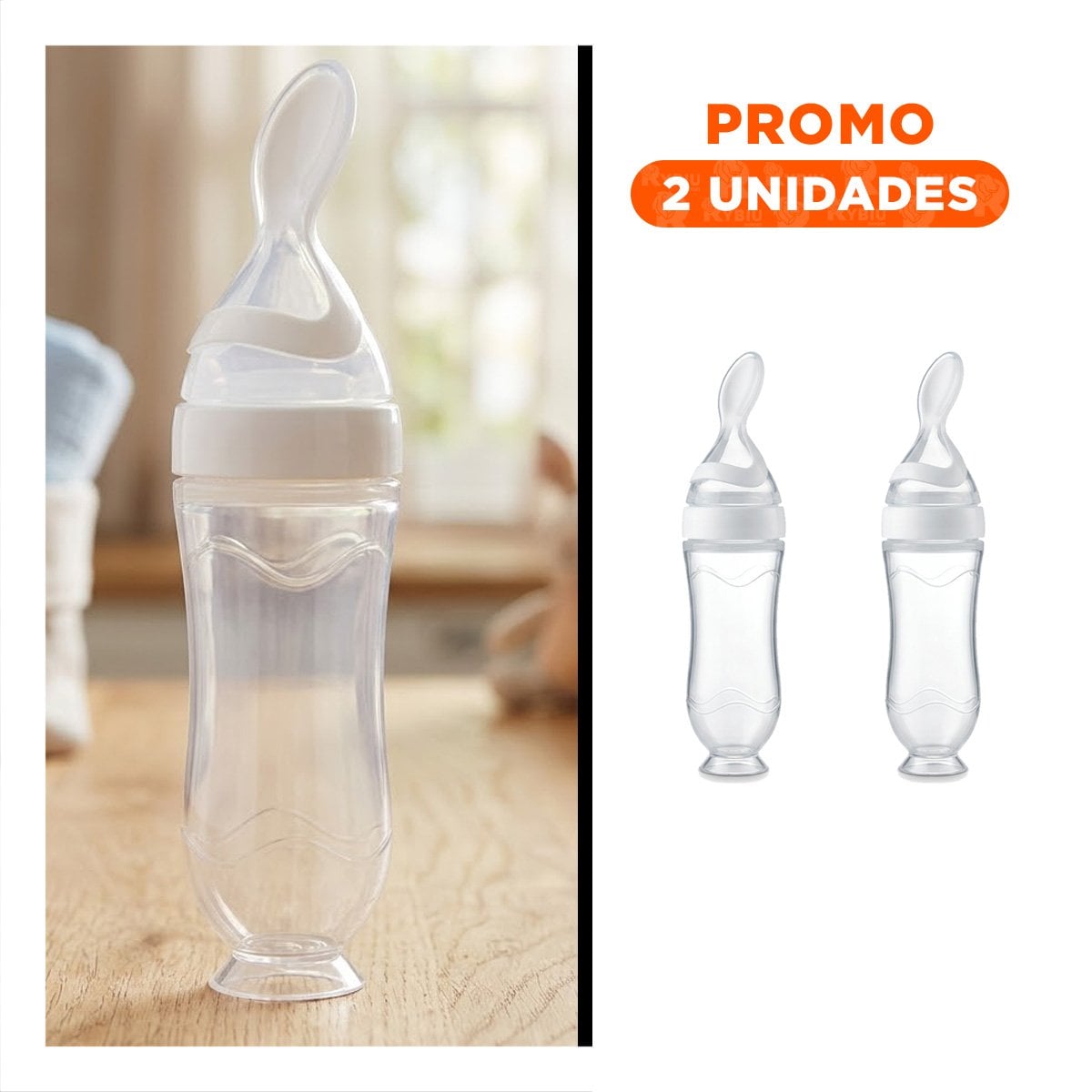 PACK2 TETERO CON CUCHARA PARA COMIDA DE LACTANTES Y NIÑOS COLOR BLANCO - 1