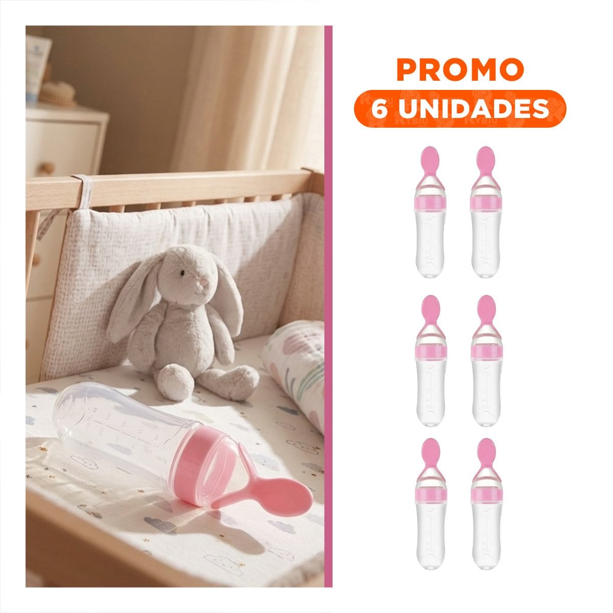 PACK6 BIBERON CON CUCHARA PARA LACTANTES Y NIÑOS PEQUEÑOS ROSADO - 1