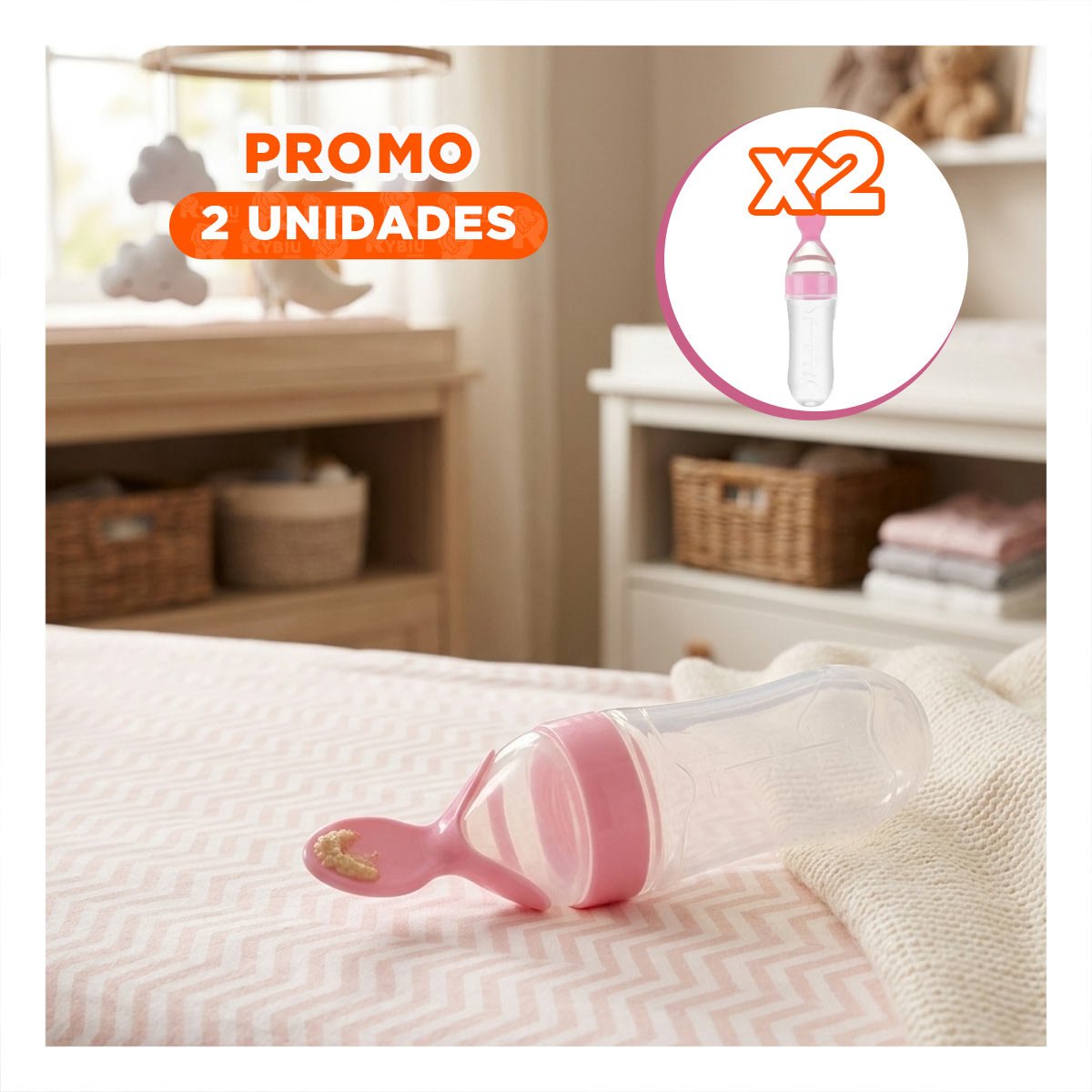 PACK2 MAMADERA CON CUCHARA CON TAPA HERMETICA Y LIMPIEZA FACIL ROSADO Y+REGALO STICKER - 1