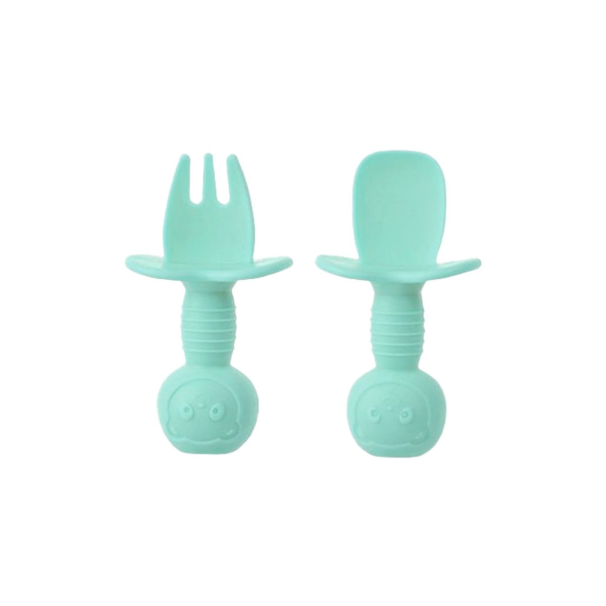 PACK12 PACK 2 PRE CUCHARA Y TENEDOR VERDE AGUA MANGO CORTO OSITO PARA NIÑOS Y+REGALO STICKER - 2