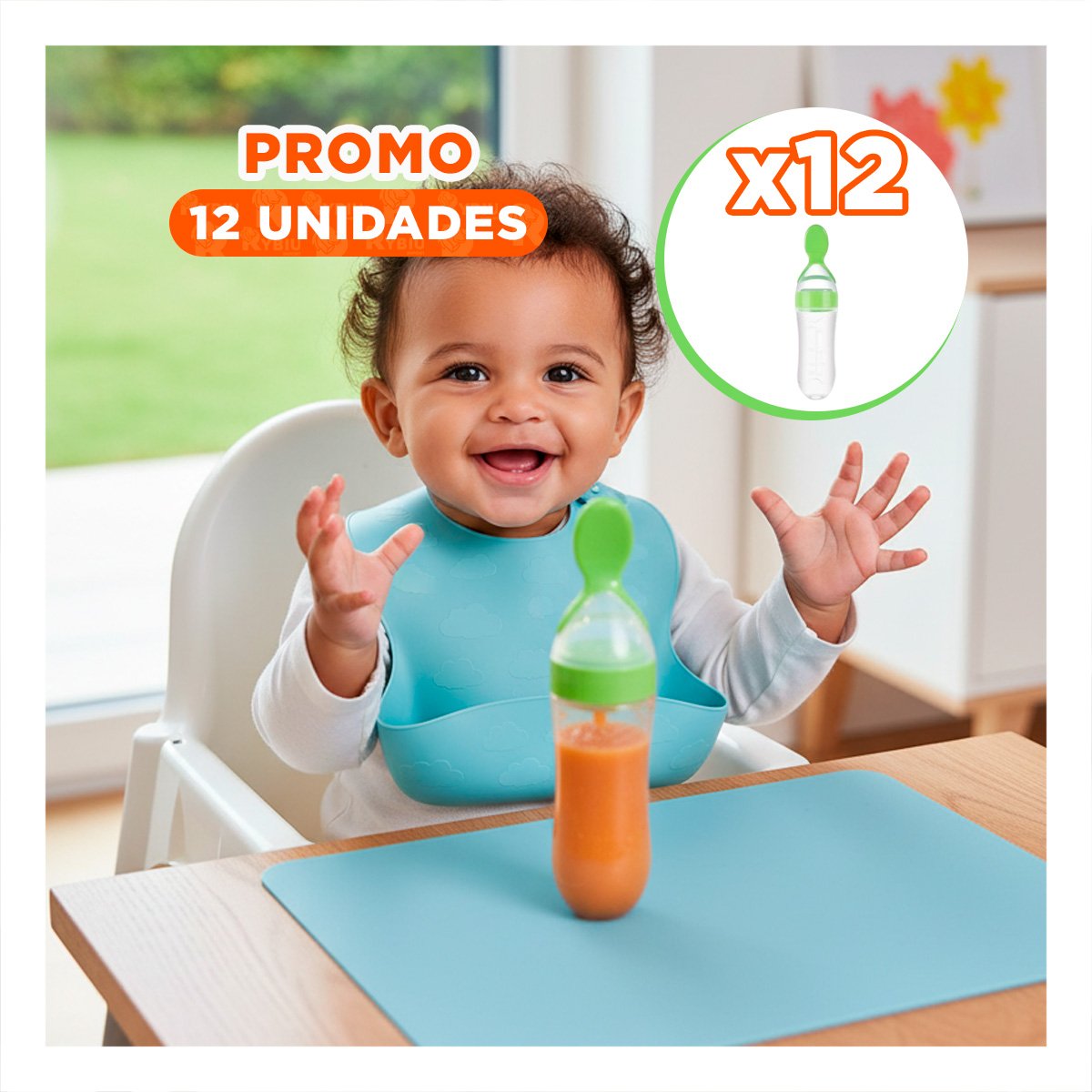 PACK12 BIBERON CON CUCHARA DE PLASTICO RESISTENTE Y COMODO COLOR VERDE - 1