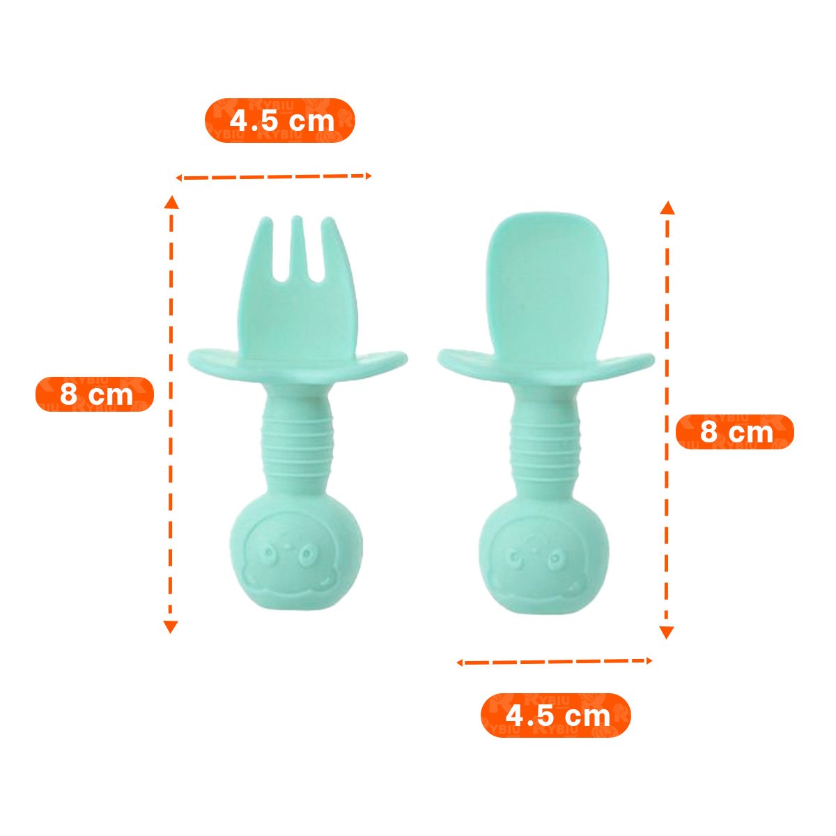 PACK4 PACK 2 PRE CUCHARA Y TENEDOR MANGO CORTO OSITO VERDE AGUA PARA COMER Y+REGALO STICKER - 4