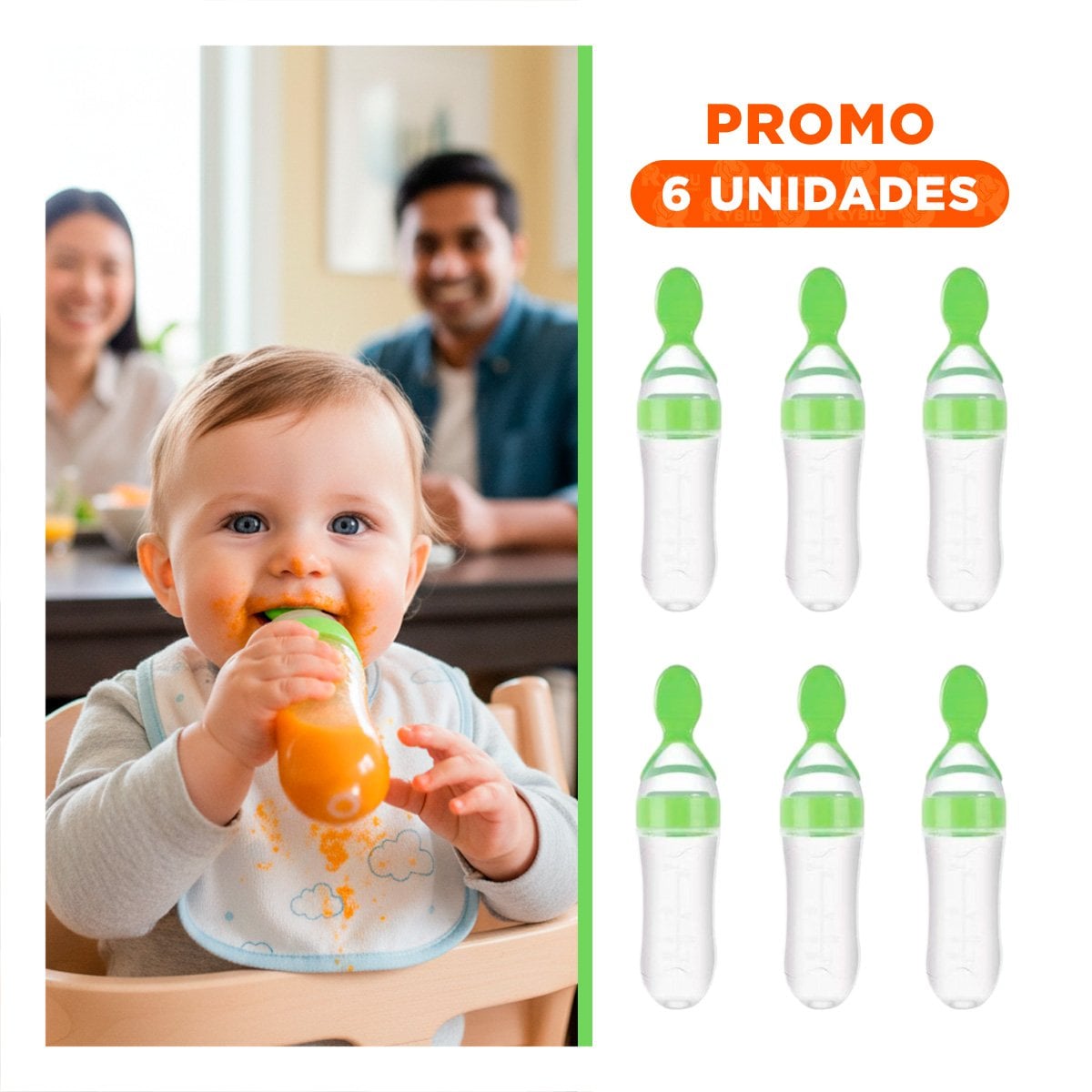 PACK6 BIBERON CON CUCHARA PARA LACTANTES Y NIÑOS PEQUEÑOS VERDE - 1