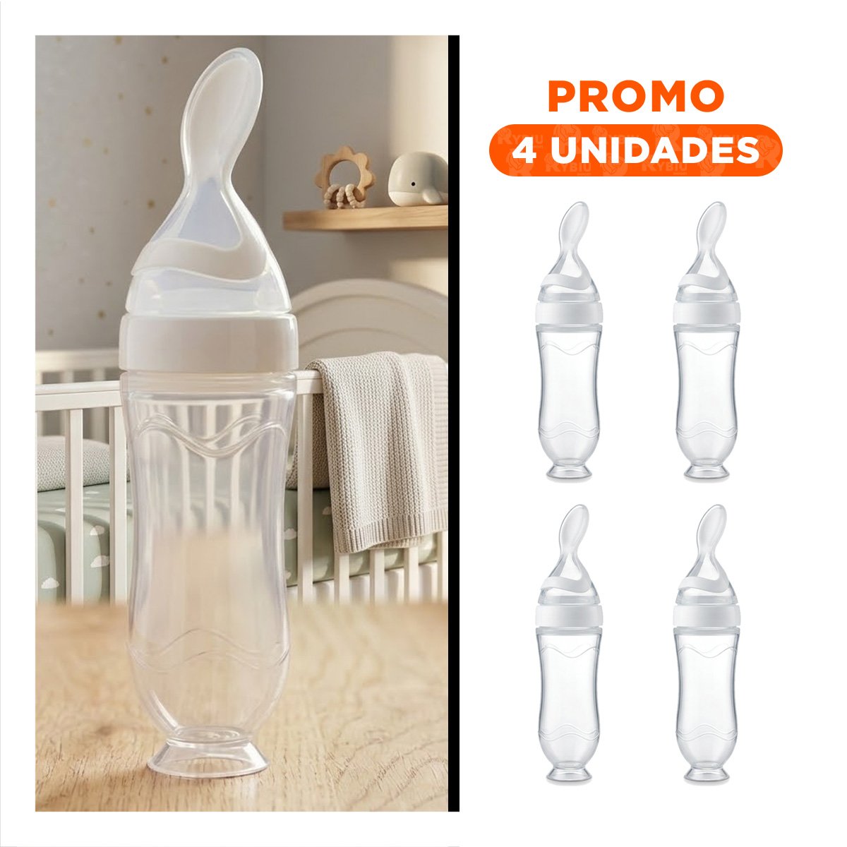 PACK4 BIBERON CON CUCHARA PARA BEBES Y NIÑOS PEQUEÑOS COLOR BLANCO Y+REGALO STICKER - 1