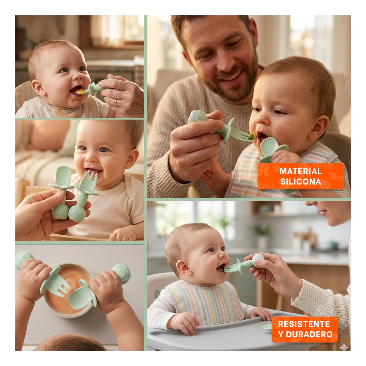 PACK2 PACK 2 PRE CUCHARA Y TENEDOR COLOR VERDE OSITO MANGO CORTO PARA COMEDOR Y+PAPEL REGALO - 3