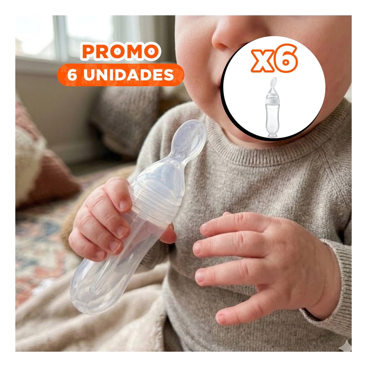 PACK6 BIBERON CON CUCHARA DE PLASTICO DURABLE Y USO DIARIO BLANCO Y+REGALO STICKER - 1