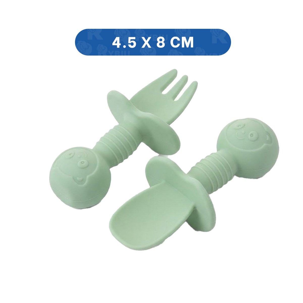 PACK2 KIT 2 PRE CUCHARA Y TENEDOR MANGO CORTO OSITO VERDE PARA NIÑOS EN MESA - 4