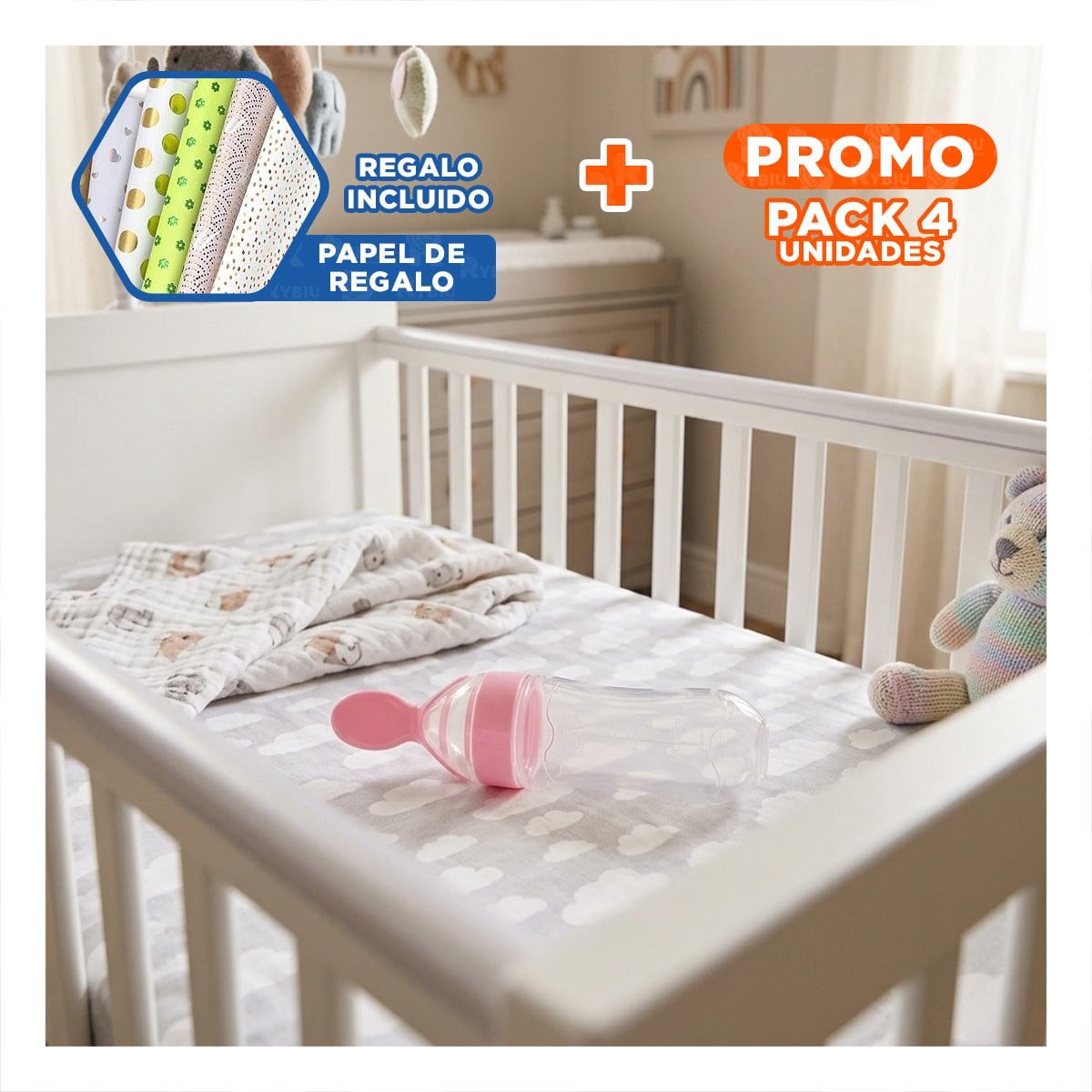 PACK4 CHUPO CON CUCHARA PARA COMIDA LIQUIDA Y SOLIDA FACIL ROSADO Y+PAPEL REGALO - 1