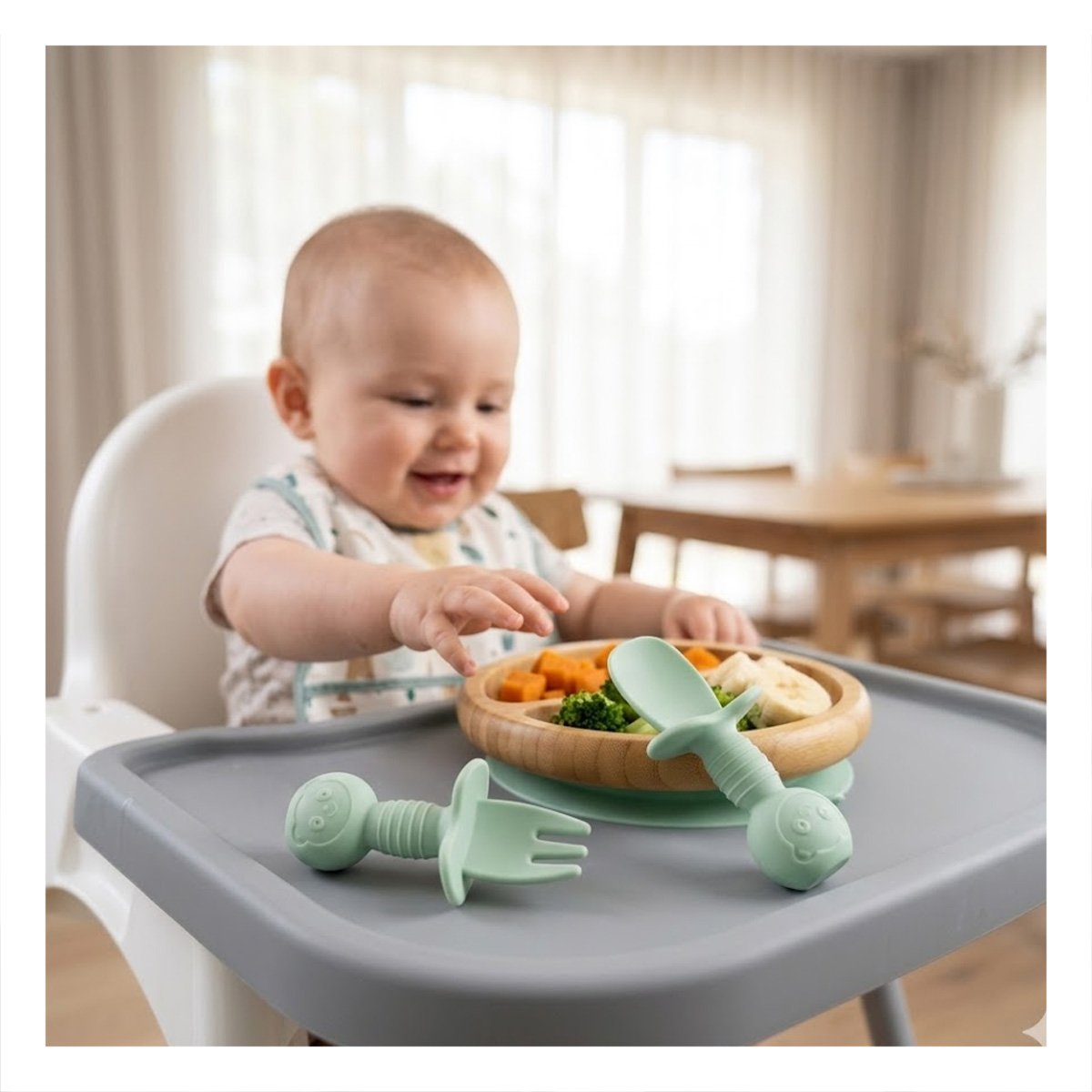 KIT 2 PRE CUCHARA Y TENEDOR COLOR VERDE OSITO MANGO CORTO PARA MESA Y HOGAR Y+PAPEL REGALO - 5