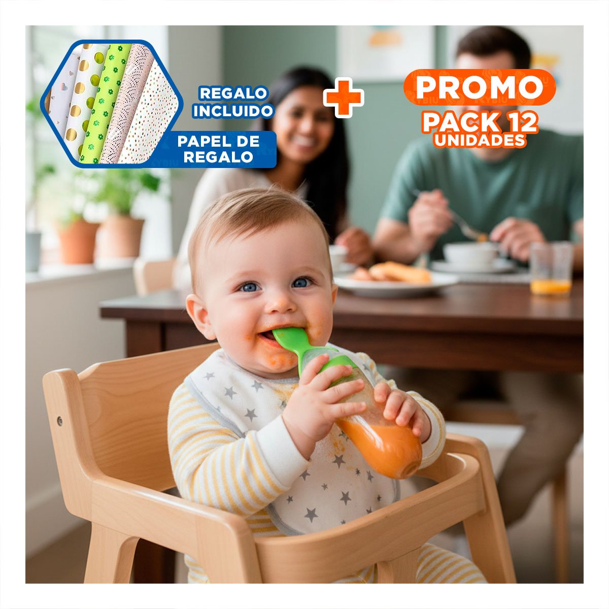 PACK12 CHUPO CON CUCHARA PARA ALIMENTACION DIARIA Y SEGURA VERDE Y+PAPEL REGALO - 1