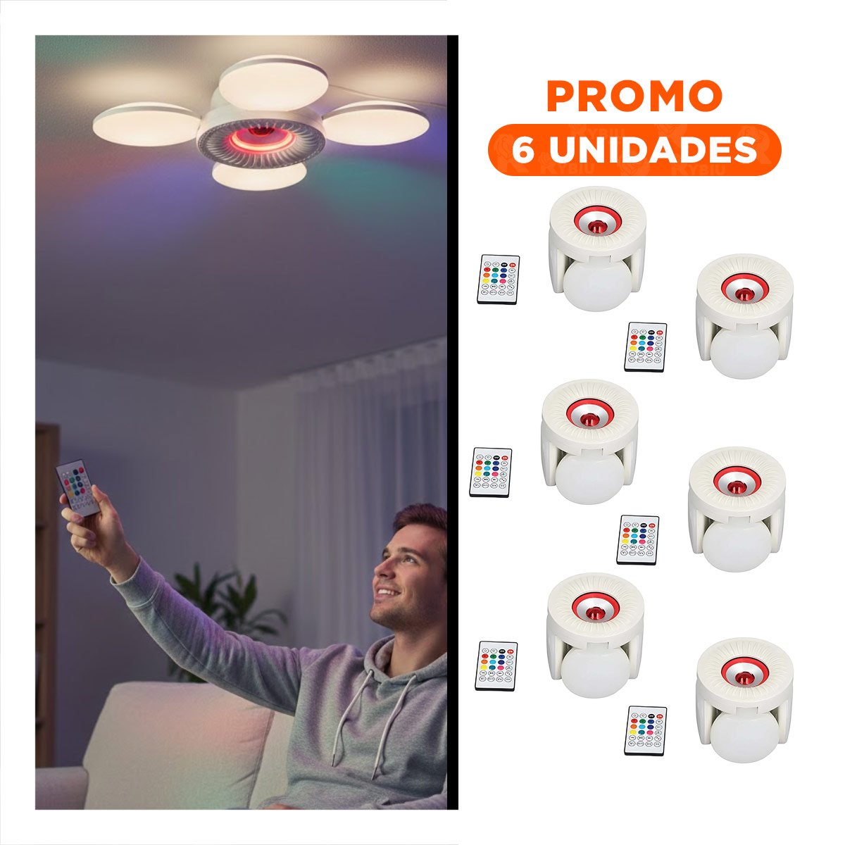 PACK6 CENTRO DE LUZ ROJO 4 HELICES CON COBERTURA TOTAL PARA ESTANCIA AMPLIA - 1