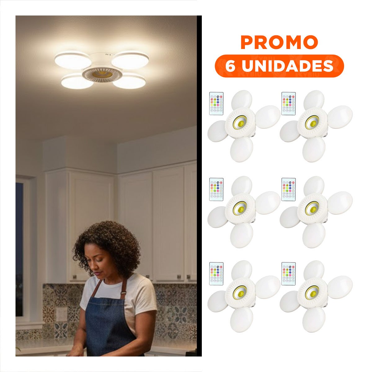 PACK6 CENTRO DE LUZ AMARILLO 4 HELICES CON COBERTURA TOTAL PARA ESTANCIA AMPLIA - 1