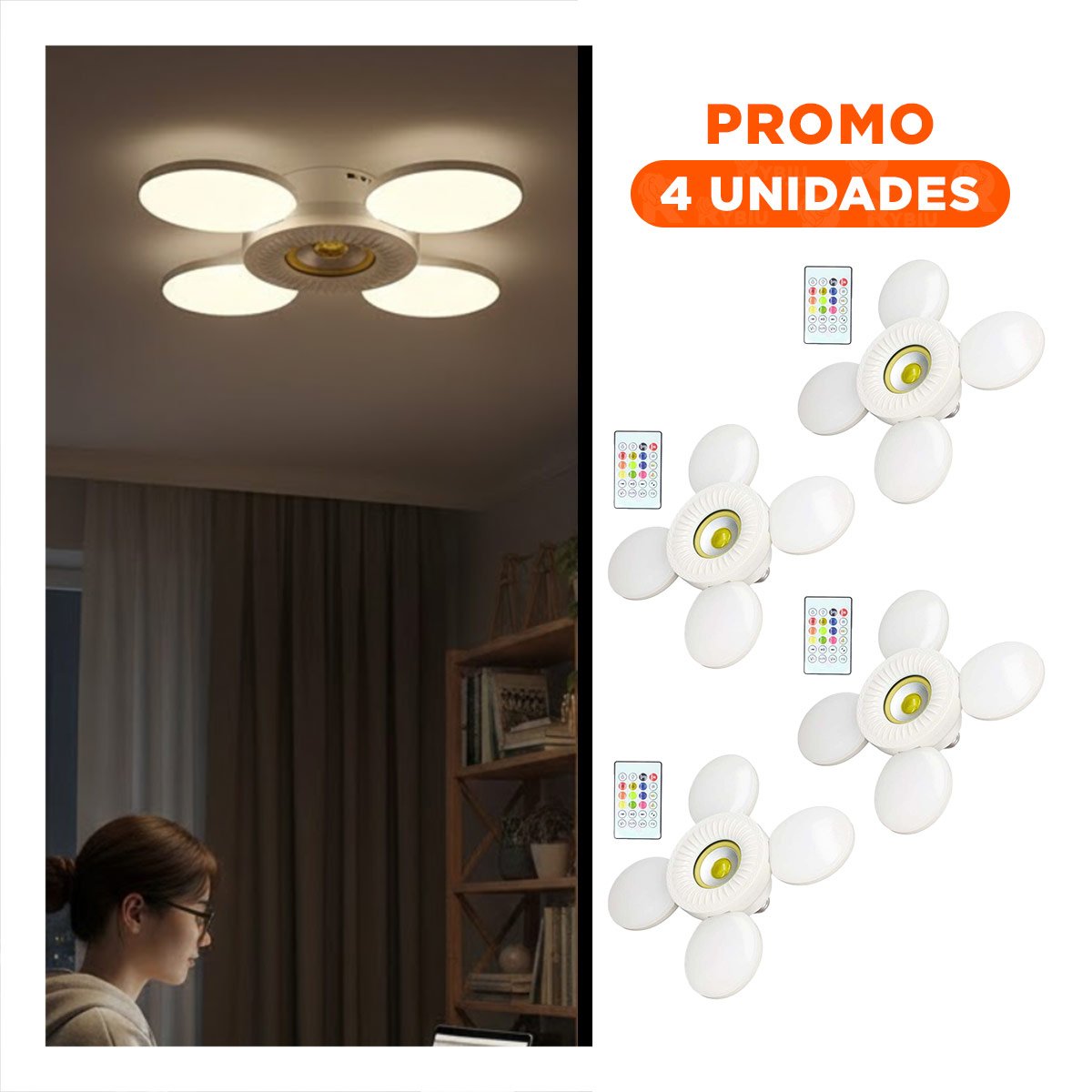 PACK4 CABEZAL AJUSTABLE AMARILLO DE 4 HELICES PARA HOGAR MODERNO Y+REGALO STICKER - 1
