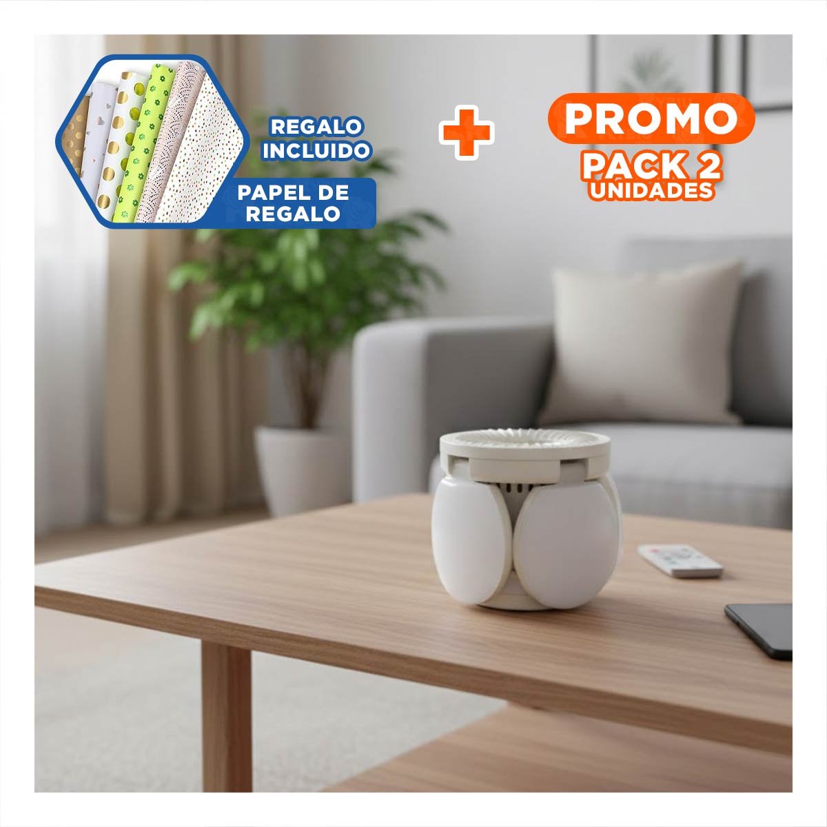 PACK2 CABEZAL LED AMARILLO DE 4 HELICES CON APERTURA AJUSTABLE AMPLIA Y+PAPEL REGALO - 1