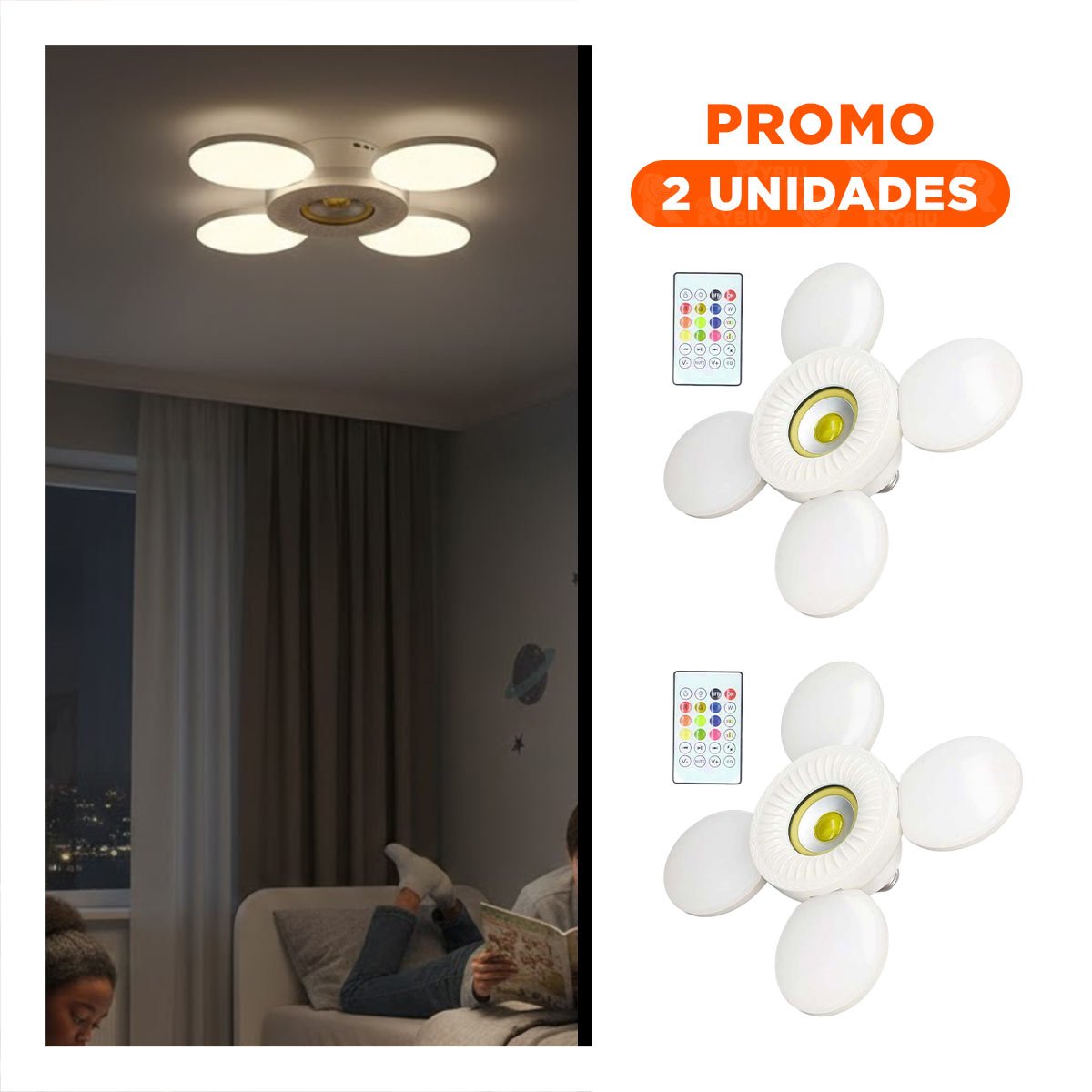 PACK2 BOMBILLA AJUSTABLE AMARILLO CON 4 HELICES PARA CASA MODERNA - 1