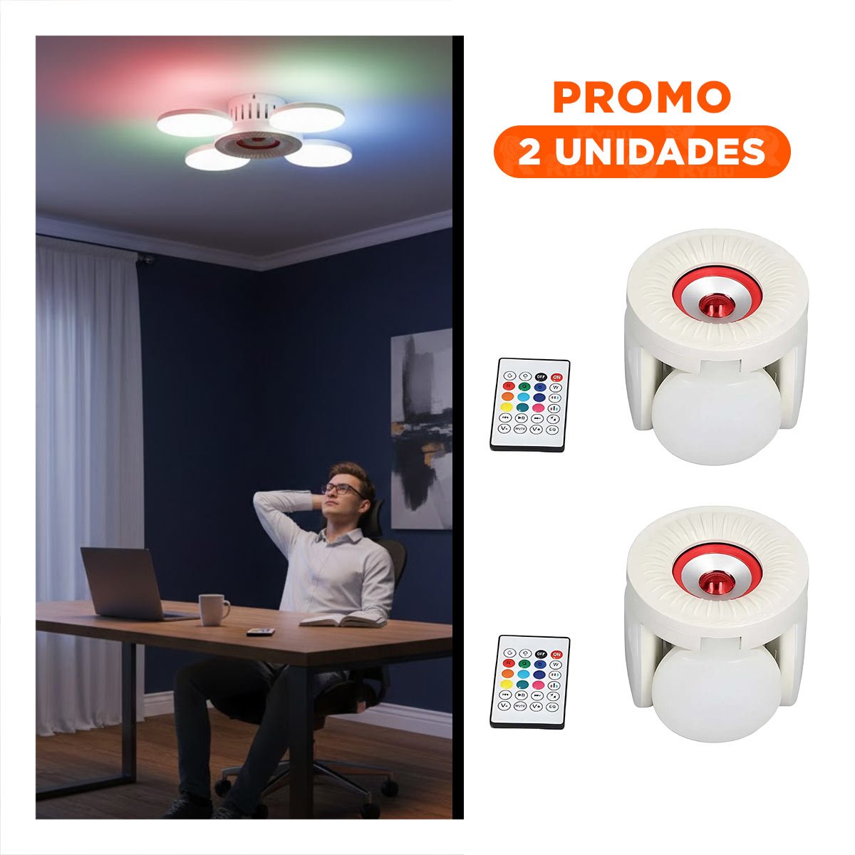 PACK2 BOMBILLA AJUSTABLE ROJO CON 4 HELICES PARA CASA MODERNA FUNCIONAL - 1