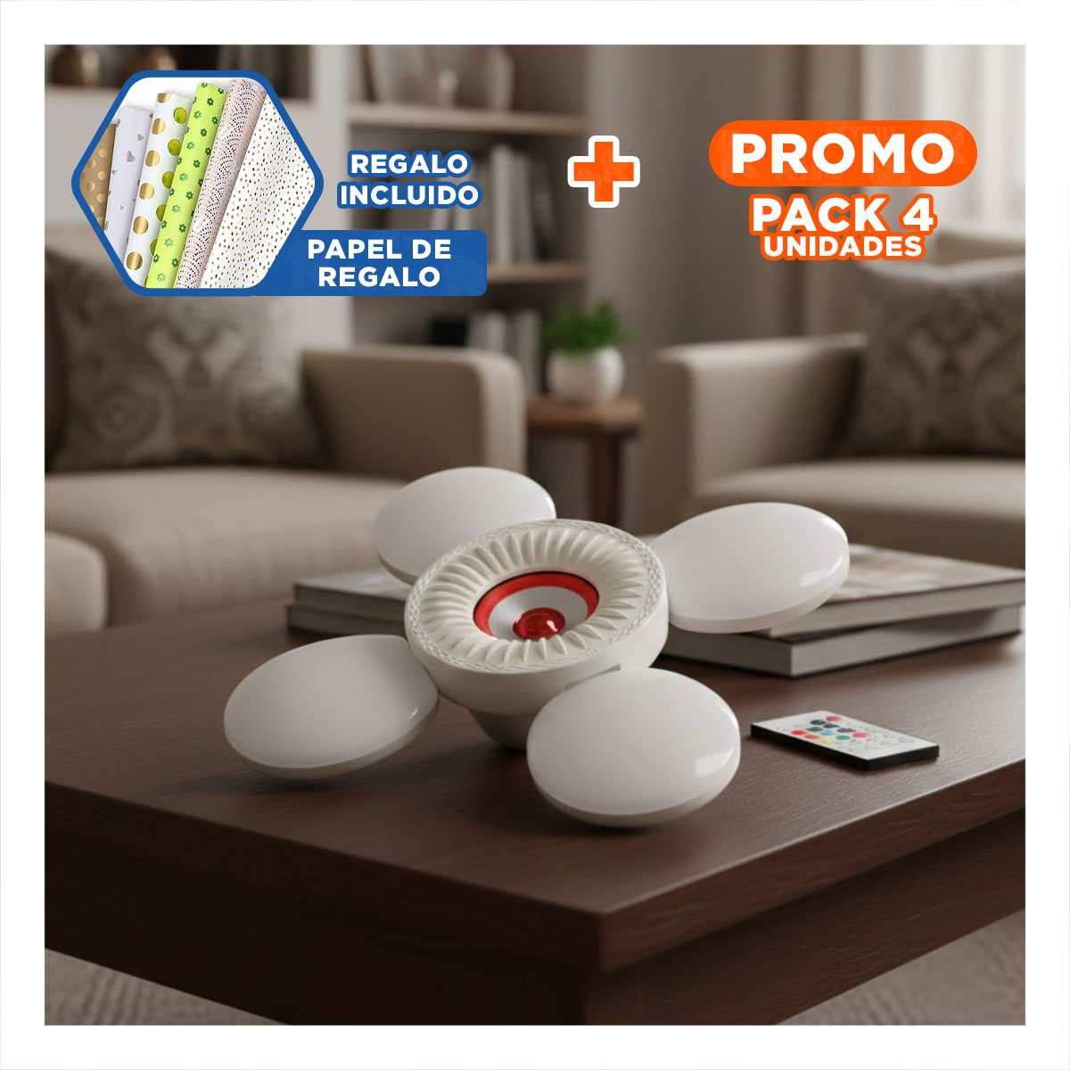 PACK4 CABEZAL MODERNO 4 HELICES ROJO PARA ILUMINACION INTERIOR AMPLIA Y+PAPEL REGALO - 1