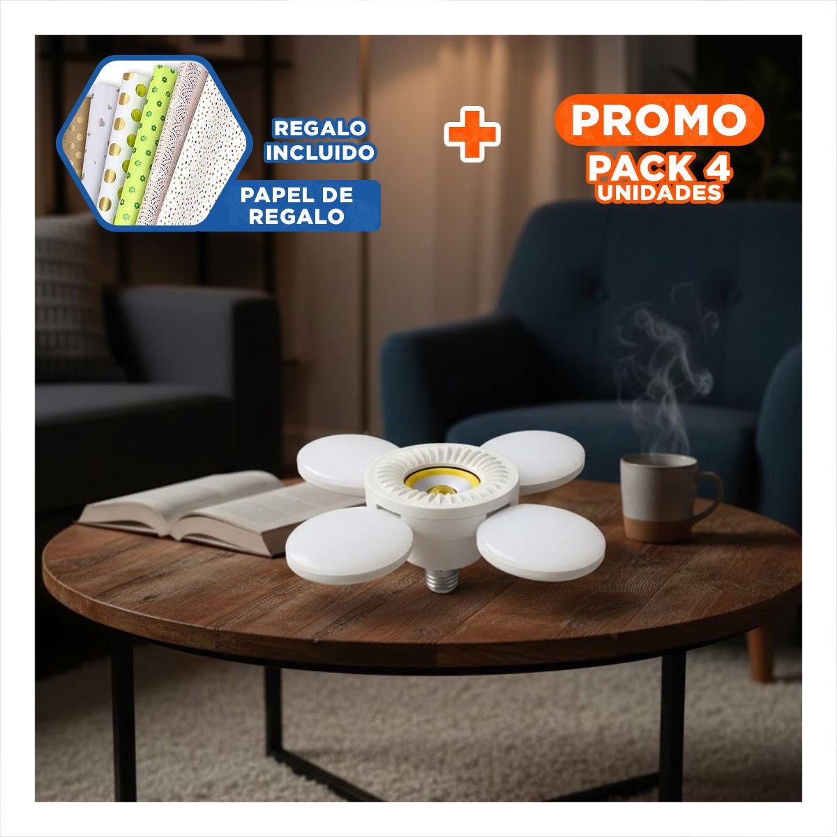 PACK4 CABEZAL MODERNO 4 HELICES AMARILLO PARA ILUMINACION INTERIOR AMPLIA Y+PAPEL REGALO - 1