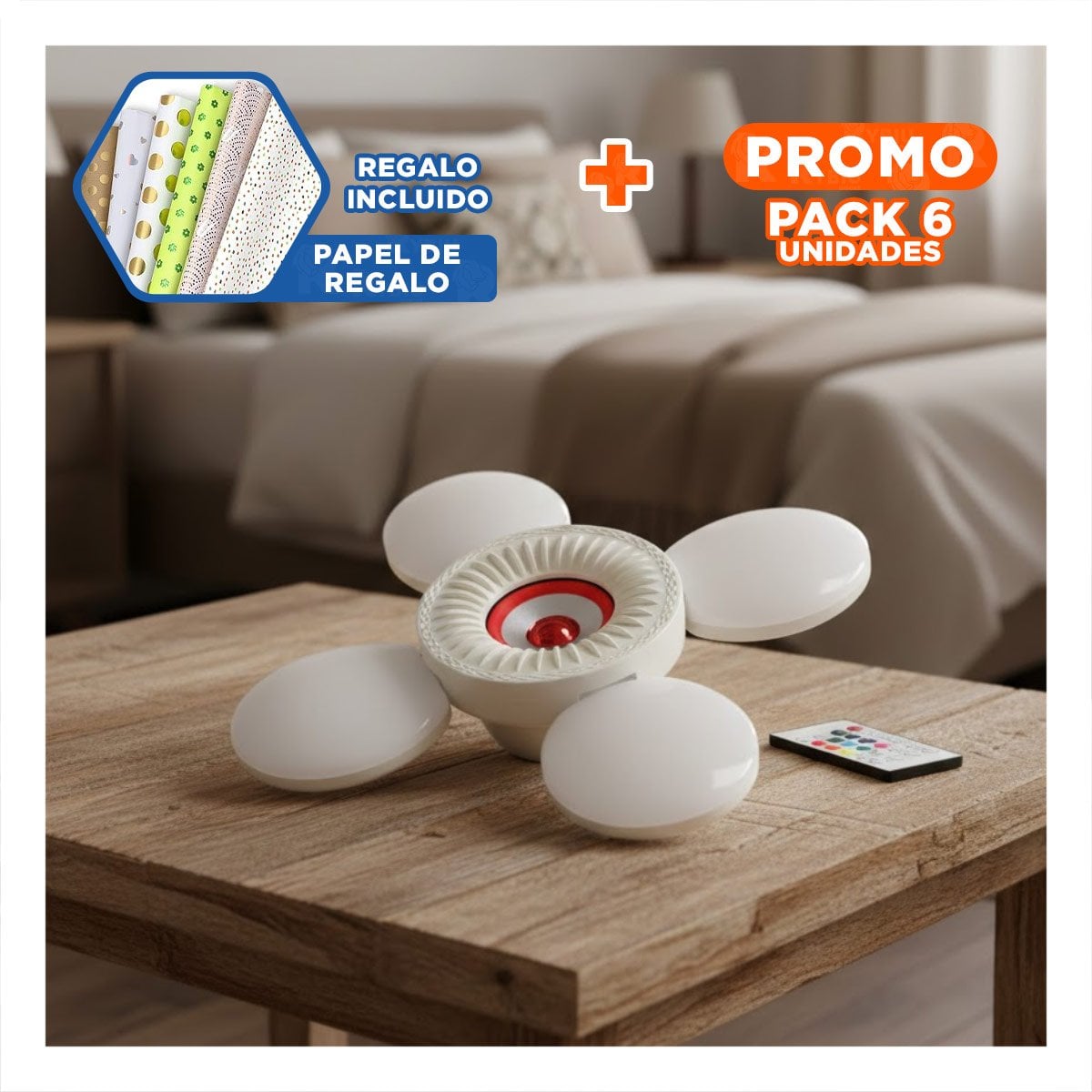 PACK6 CENTRO LED ROJO DE 4 HELICES PARA ESPACIO RESIDENCIAL MODERNO Y+REGALO STICKER - 1