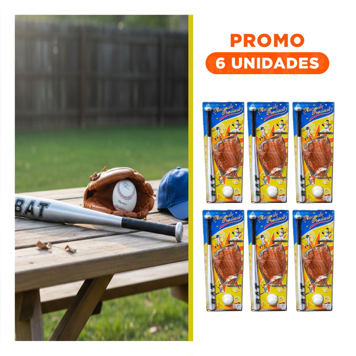 PACK6 COMBO DE BEISBOL ESCOLAR CON BATE GUANTE Y PELOTA PARA JUEGO - 1