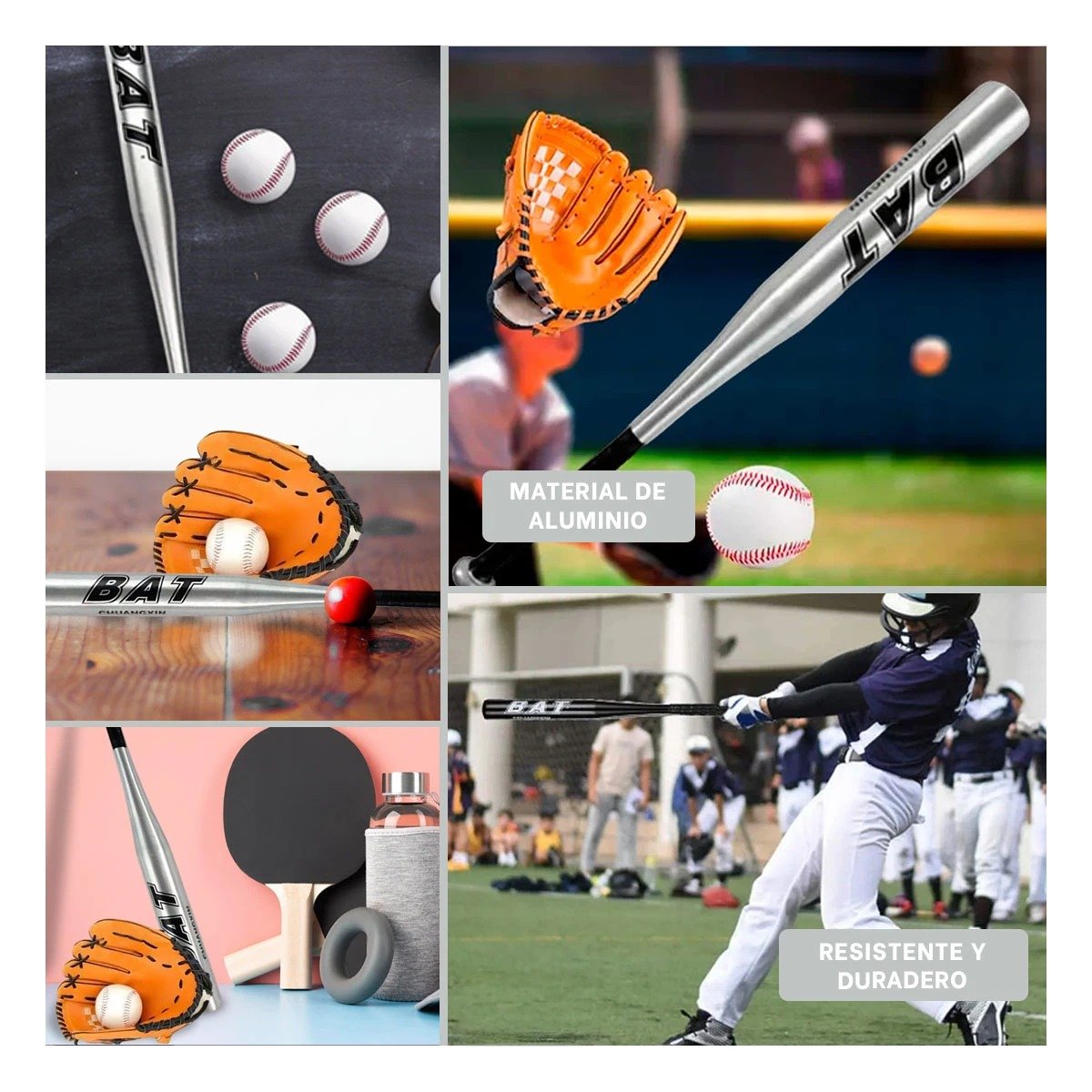 PACK4 KIT DE BEISBOL COMPLETO CON BATE GUANTE Y PELOTA PARA EXTERIOR Y+REGALO STICKER - 2