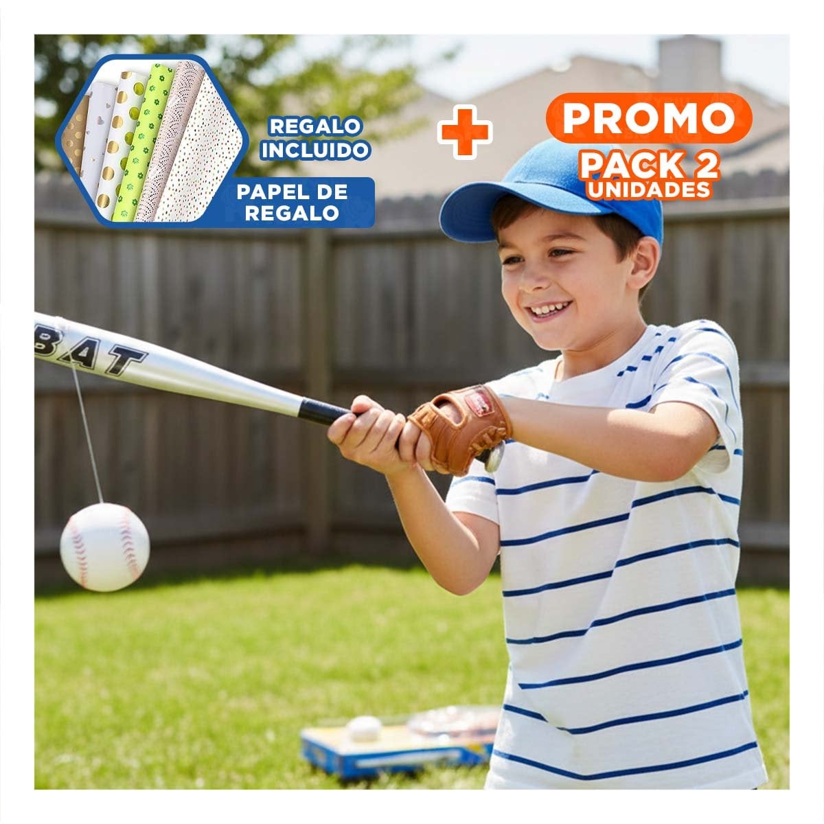 PACK2 COMBO DE BEISBOL BASICO CON BATE GUANTE Y PELOTA PARA PRINCIPIANTES Y+PAPEL REGALO - 1