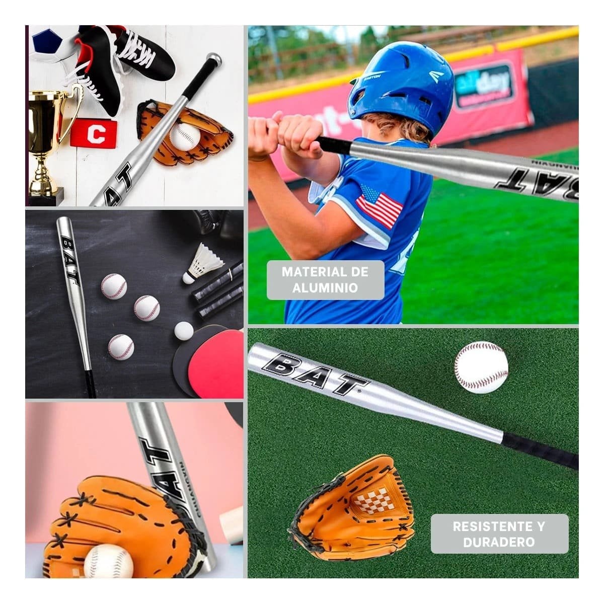 PACK2 COMBO DE BEISBOL BASICO CON BATE GUANTE Y PELOTA PARA PRINCIPIANTES Y+PAPEL REGALO - 3