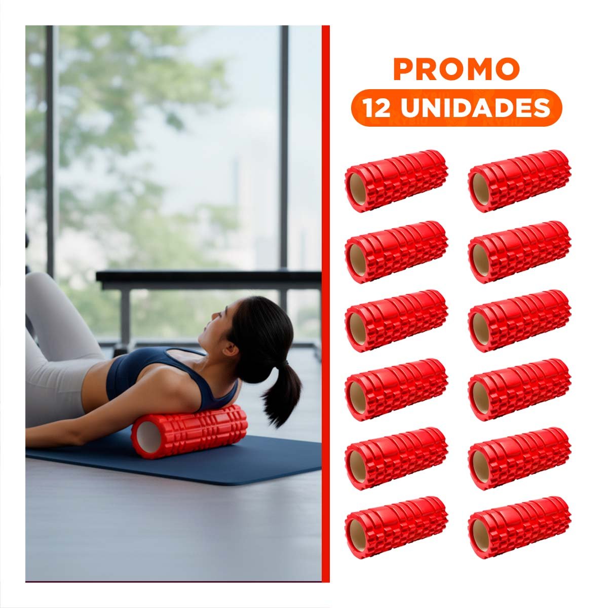 PACK12 TUBO DE MASAJE 29X9 EN ROJO DURABLE PARA EJERCICIO EN HOGAR Y+REGALO STICKER - 1